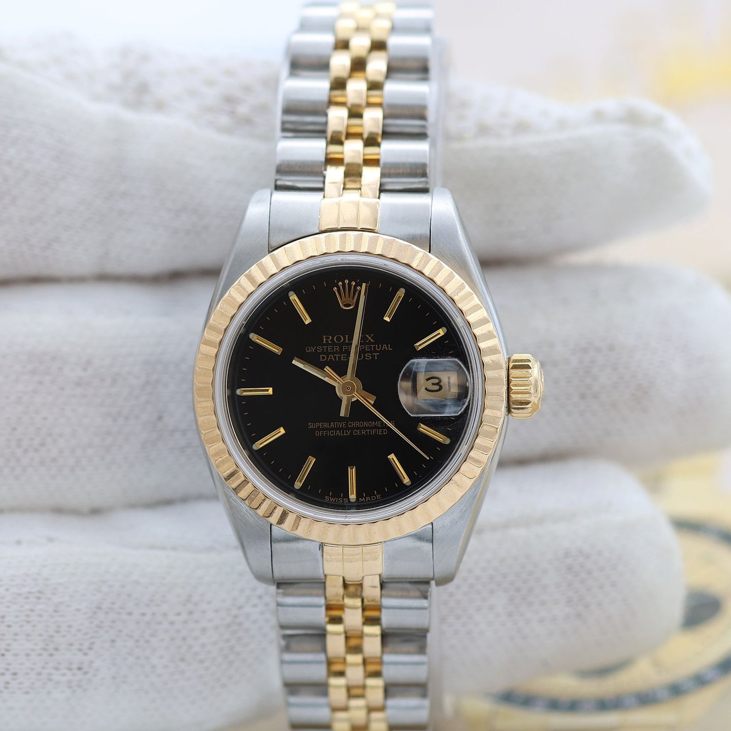 Rolex Lady-Datejust 69173 (Unknown (random serial)) - Black dial 26 mm Gold/Steel case (5/8)