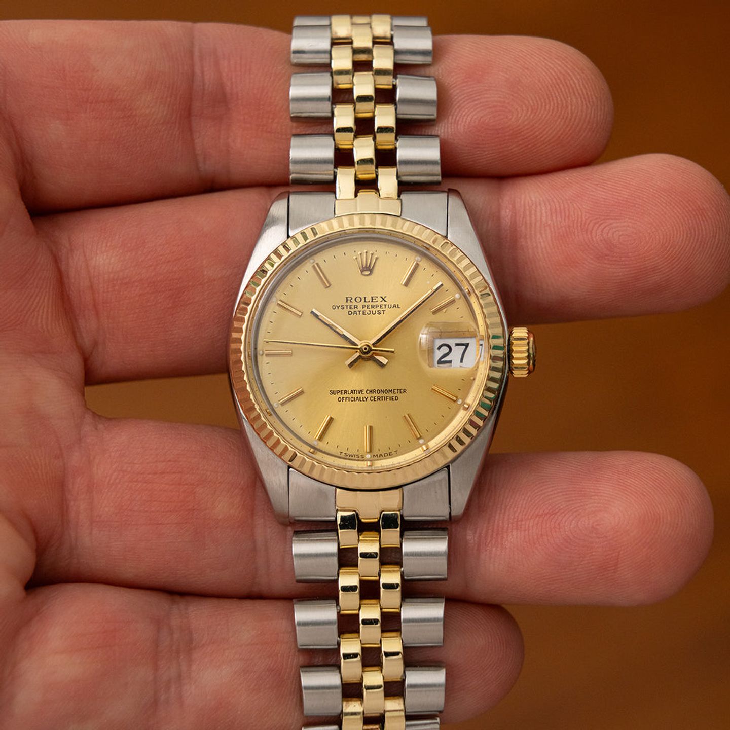 Rolex Datejust 6827 (1978) - Champagne dial 31 mm Gold/Steel case (8/8)