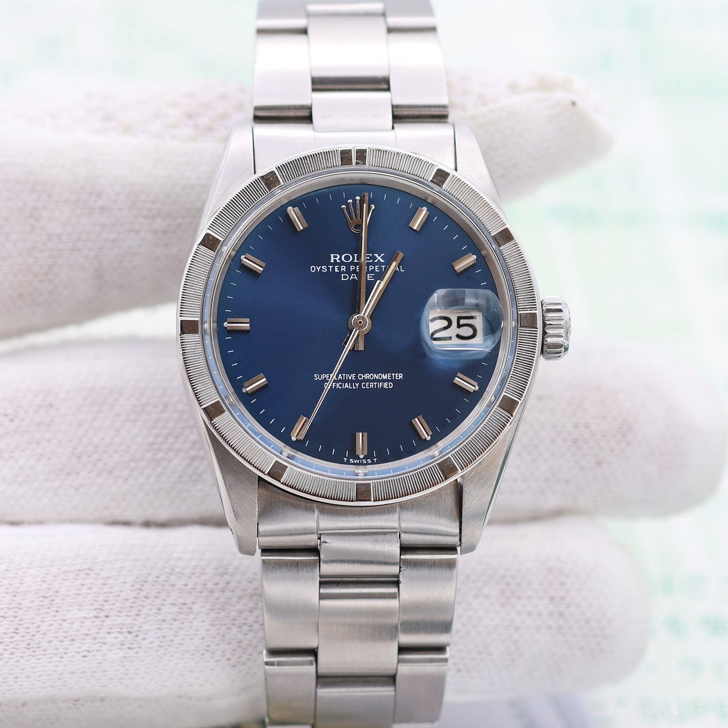 Rolex Oyster Perpetual Date 1501 (Unknown (random serial)) - Blue dial 34 mm Steel case (1/8)