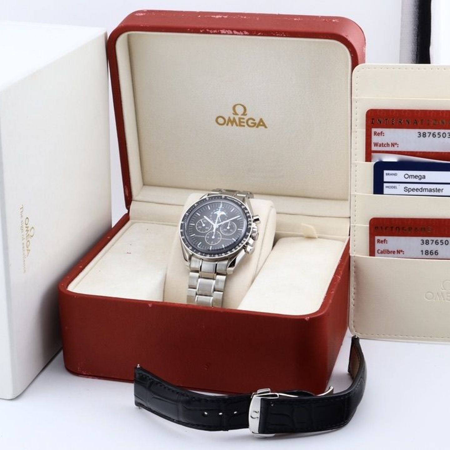 Omega Speedmaster Moonphase 38765031 (2008) - Zwart wijzerplaat 42mm Staal (2/2)