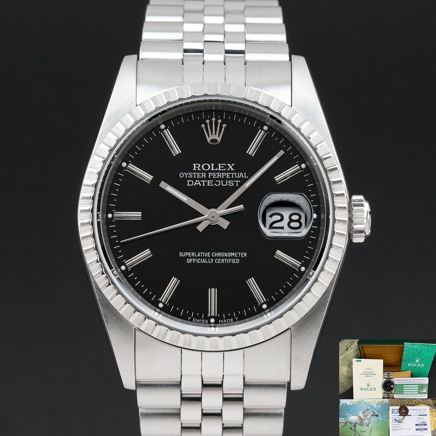 Rolex Datejust 36 16220 (1989) - Black dial 36 mm Steel case (1/8)