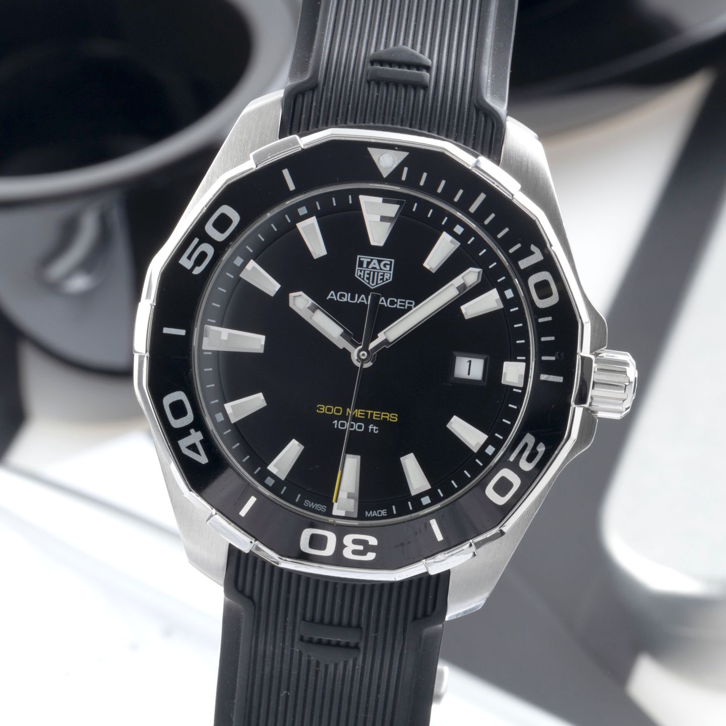 TAG Heuer Aquaracer 300M WAY101A (2017) - Zwart wijzerplaat 43mm Staal (3/8)