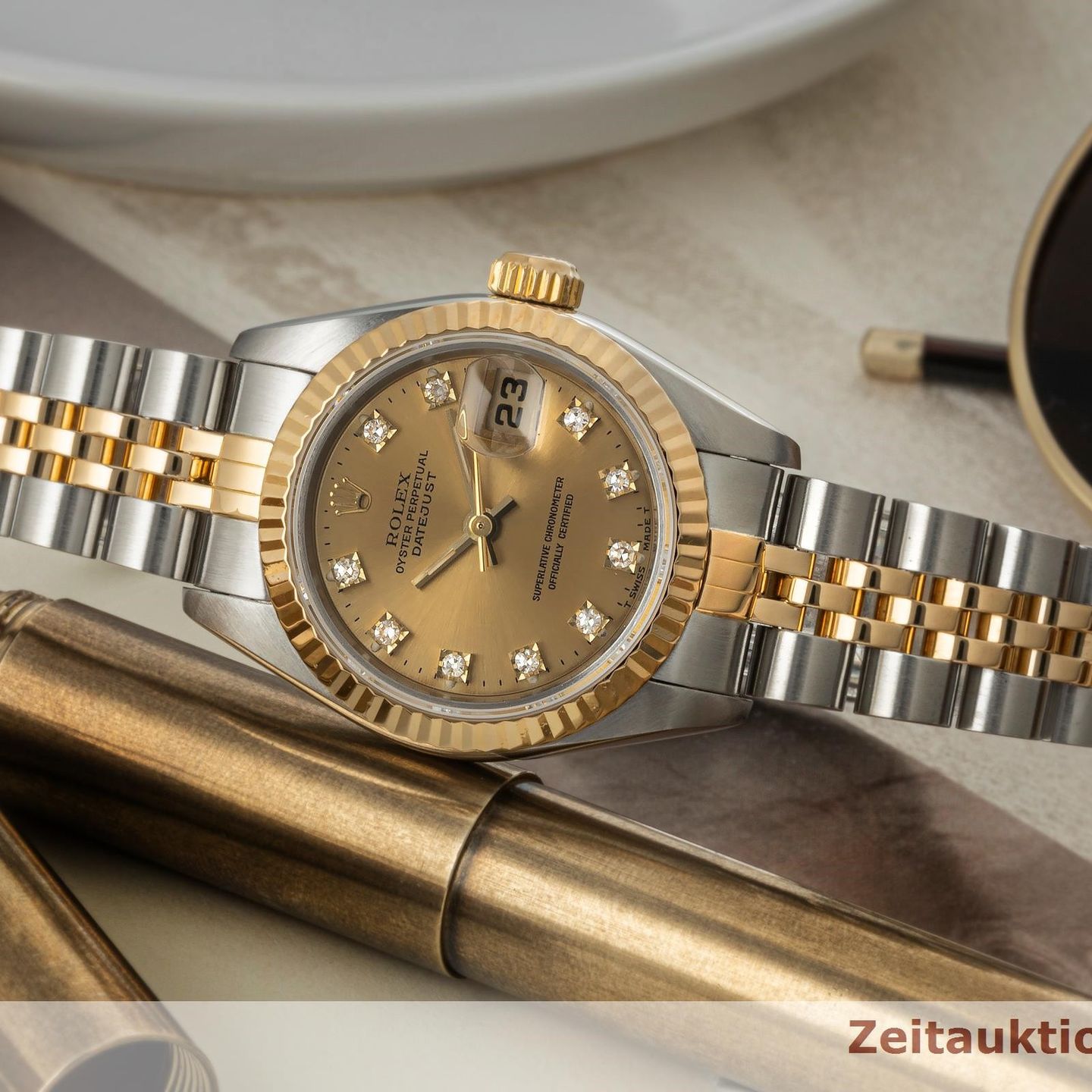 Rolex Lady-Datejust 69173 (Unknown (random serial)) - Champagne dial 26 mm Gold/Steel case (2/8)