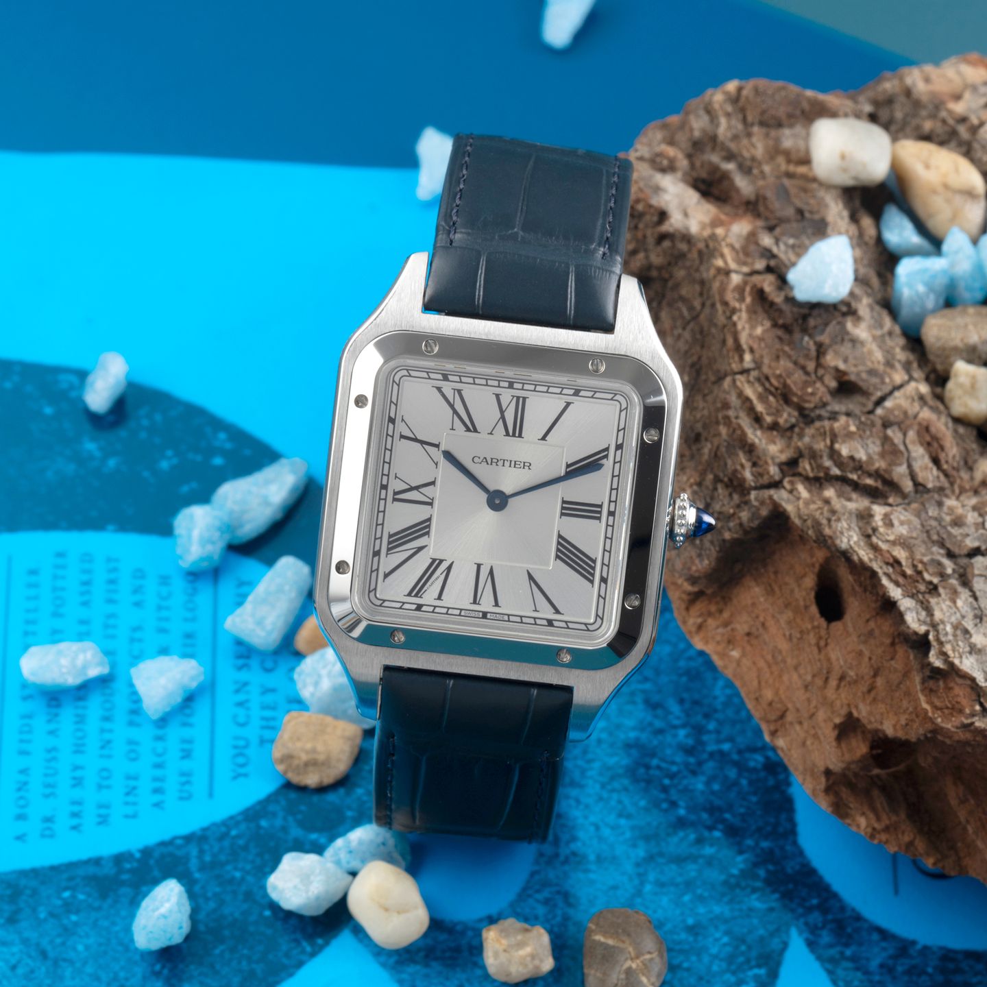 Cartier Santos Dumont WSSA0032 (Onbekend (willekeurig serienummer)) - Zilver wijzerplaat 47mm Staal (1/8)