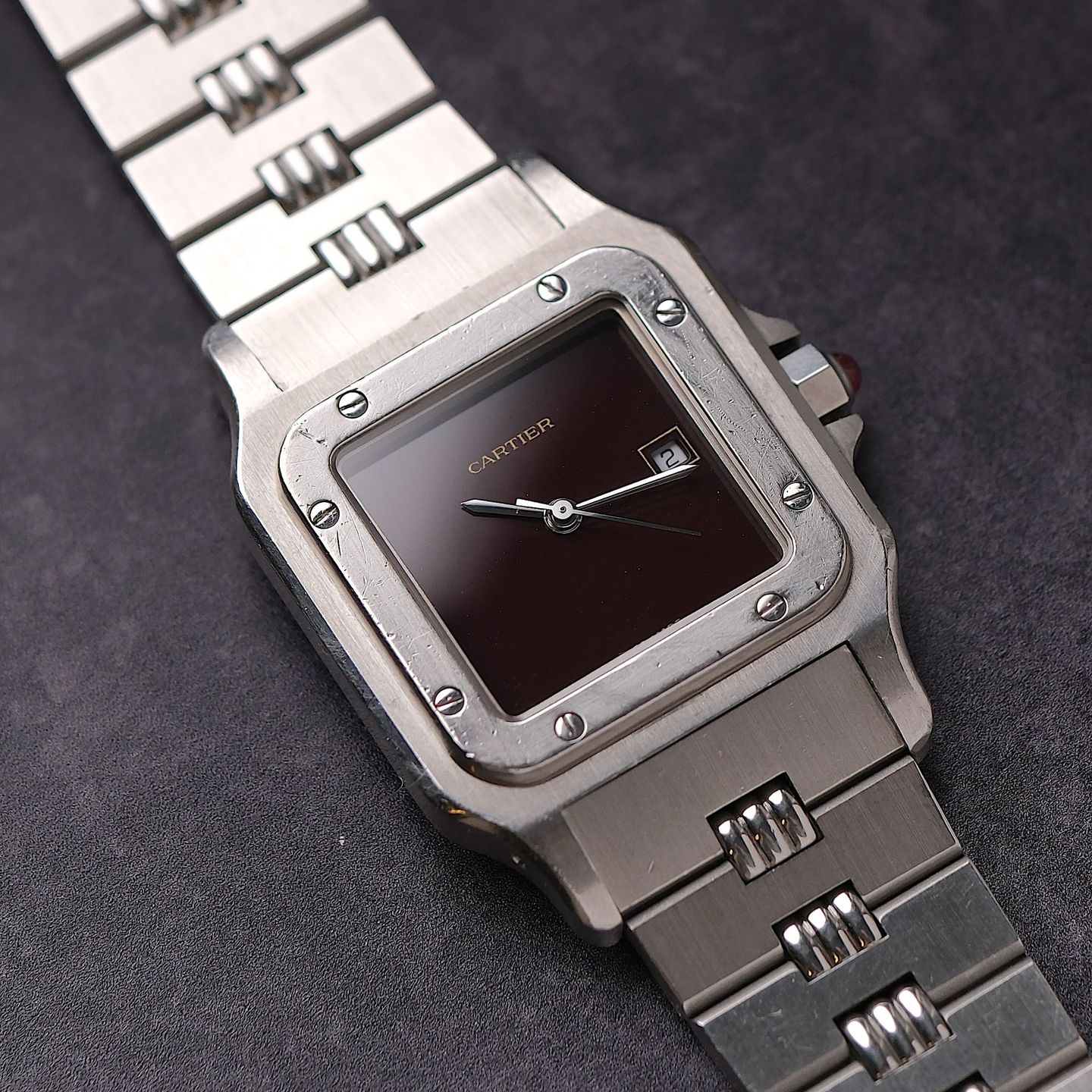 Cartier Santos 2960 (Unknown (random serial)) - Red dial 29 mm Steel case (1/7)