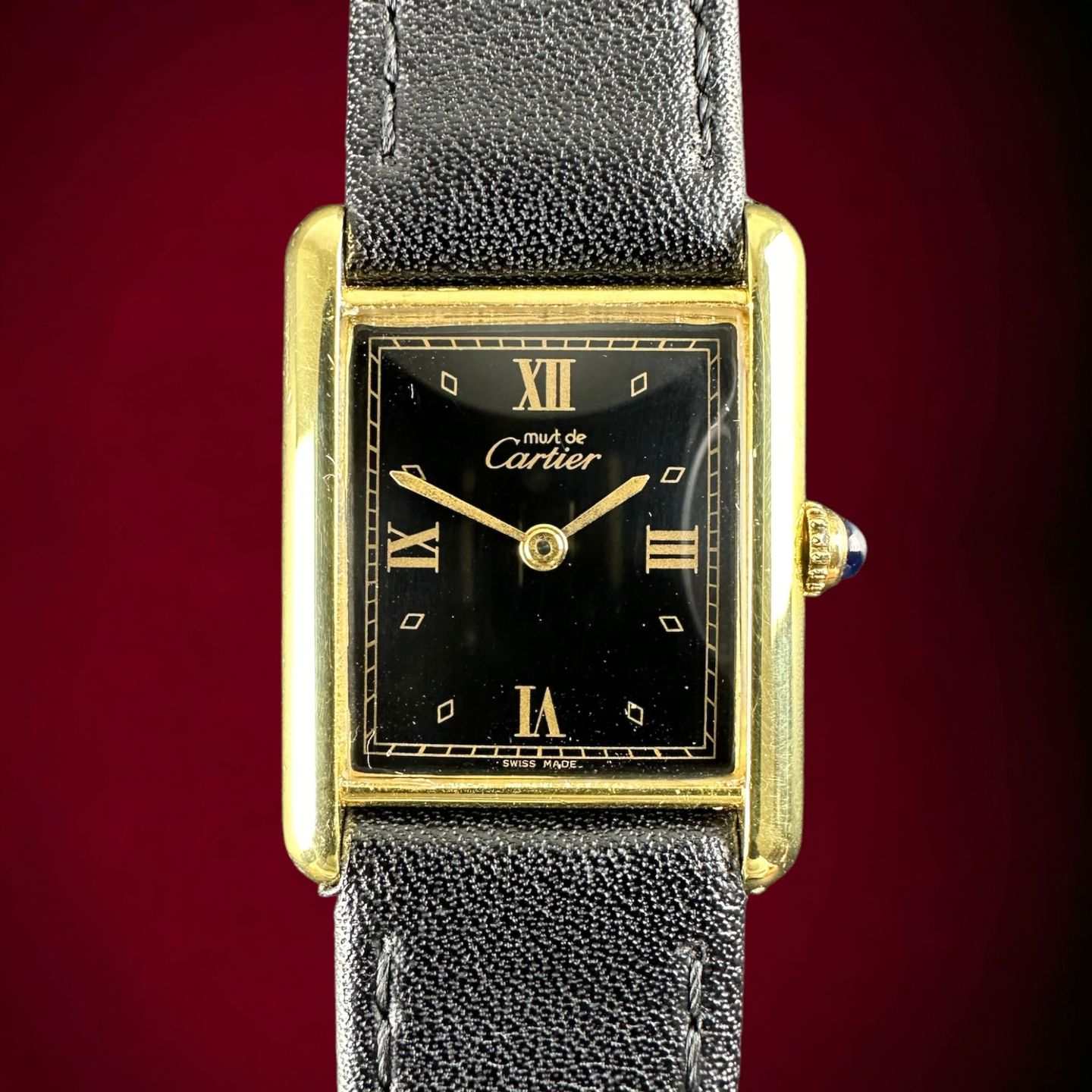 Cartier Tank Vermeil 590005 (1990) - Black dial 23 mm Gold/Steel case (1/8)