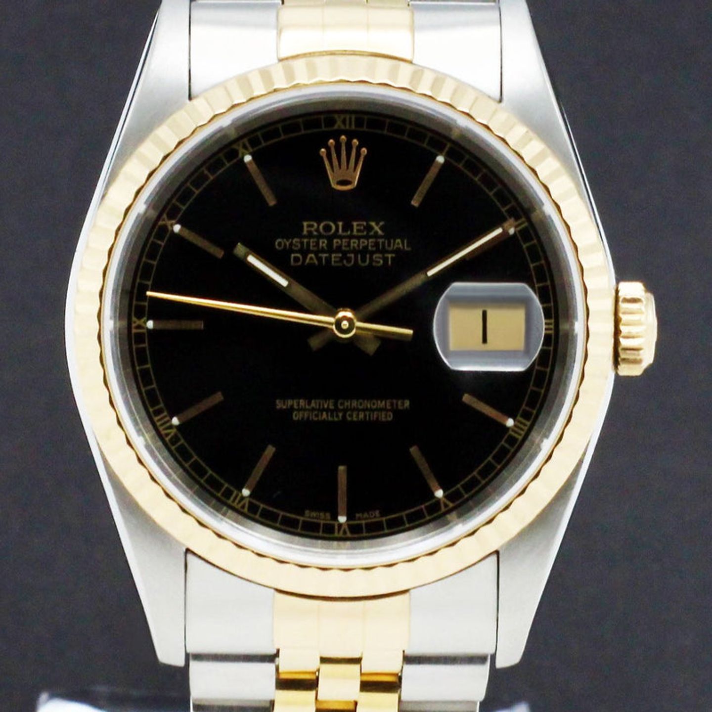 Rolex Datejust 36 16233 (2002) - Zwart wijzerplaat 36mm Goud/Staal (1/7)