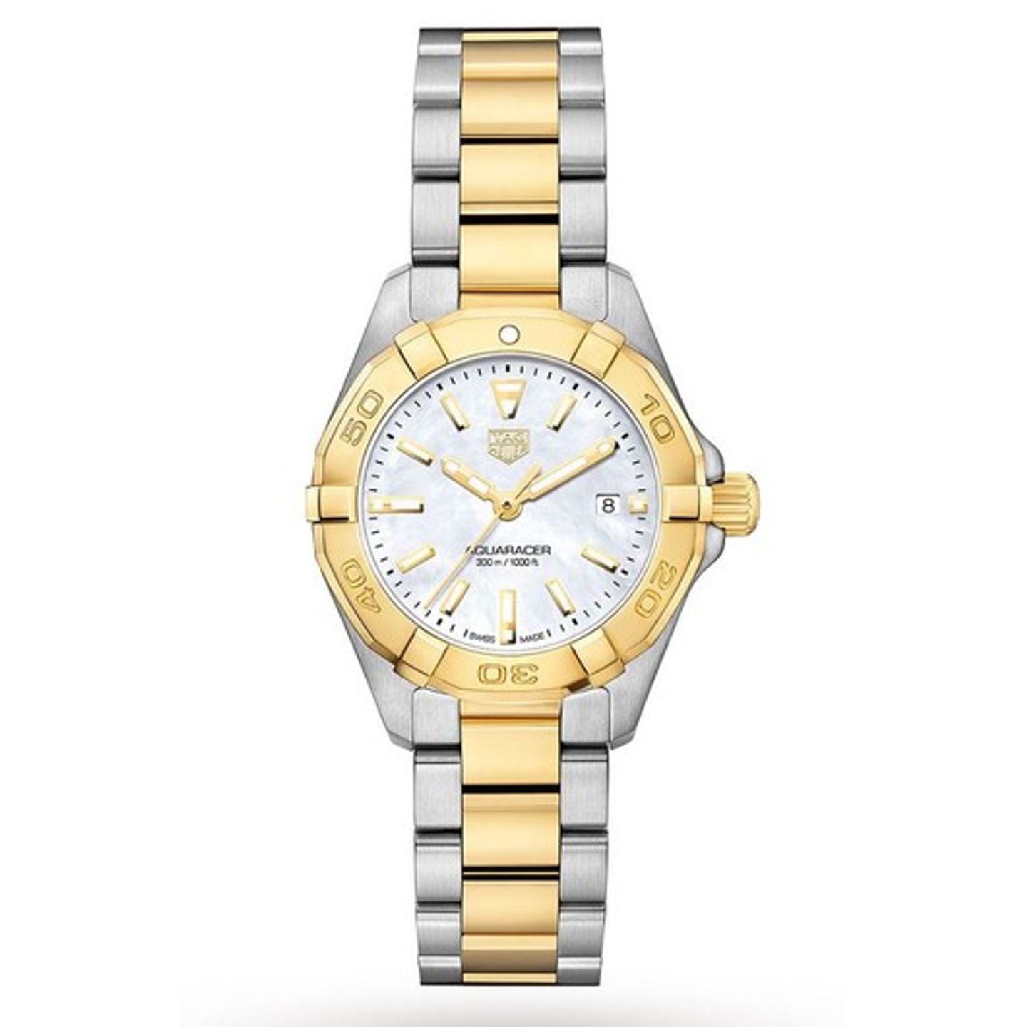 TAG Heuer Aquaracer Lady WBD1420.BB0321 (2023) - Parelmoer wijzerplaat 27mm Goud/Staal (1/6)