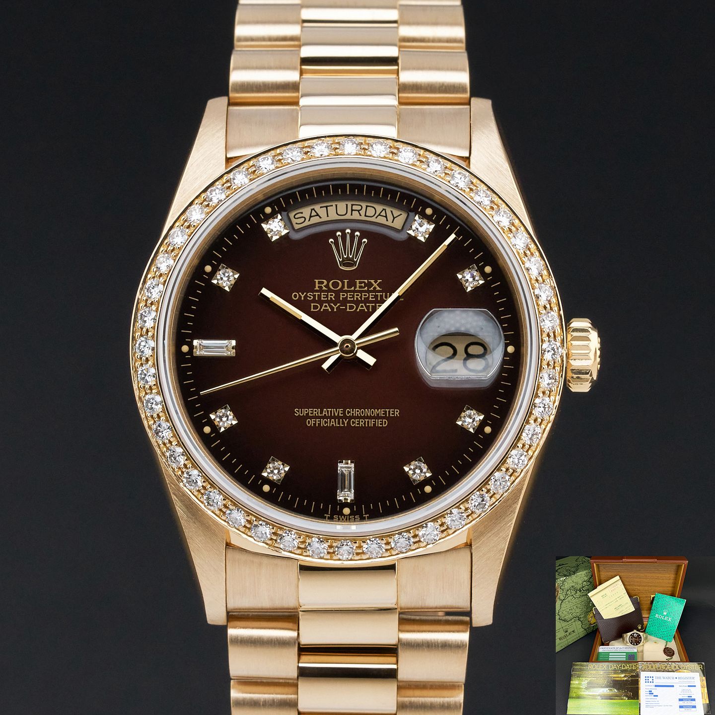 Rolex Day-Date 36 18048 (1986) - Bruin wijzerplaat 36mm Geelgoud (1/8)