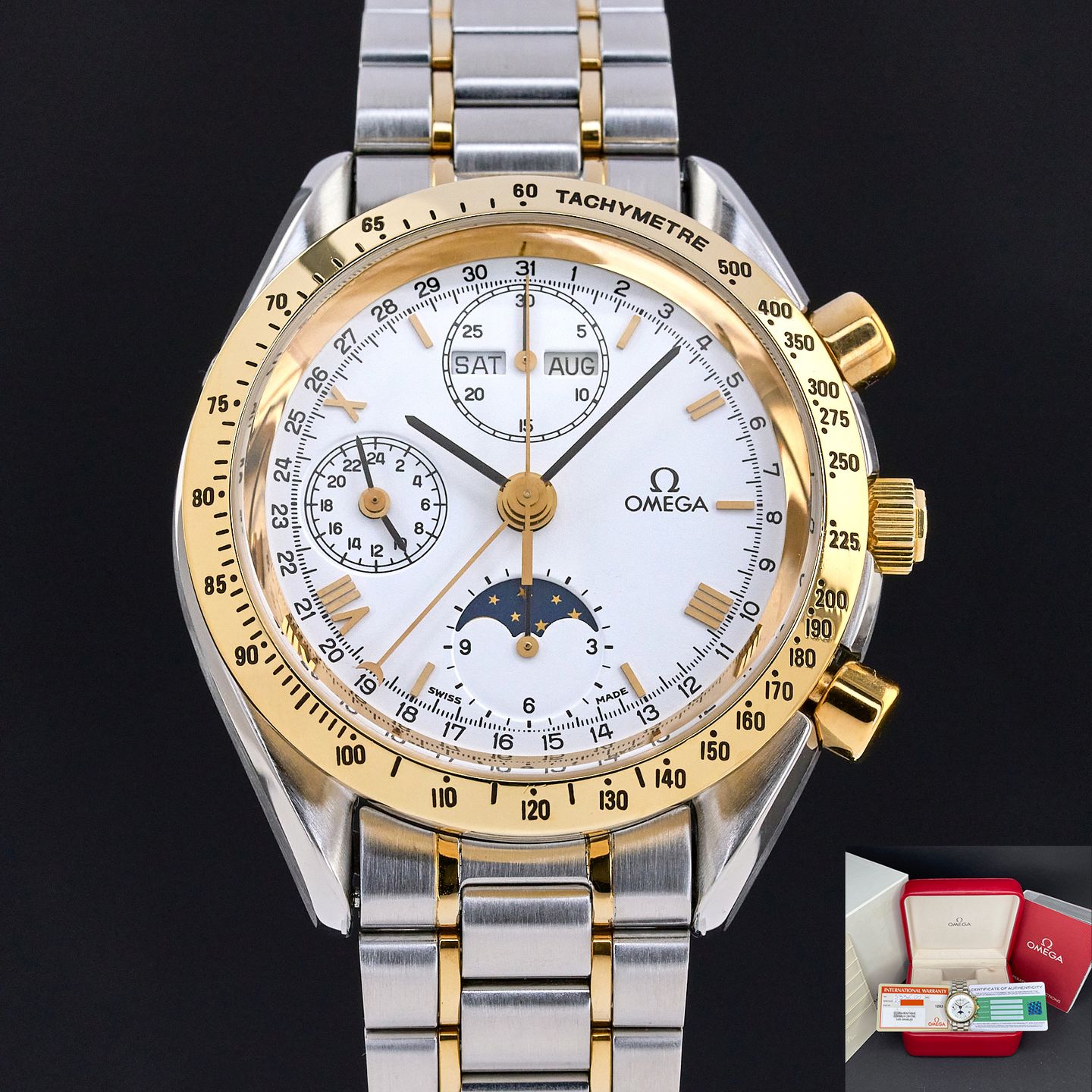 Omega Speedmaster Reduced 3336.20.00 (Unknown (random serial)) - White dial 39 mm Gold/Steel case (1/6)