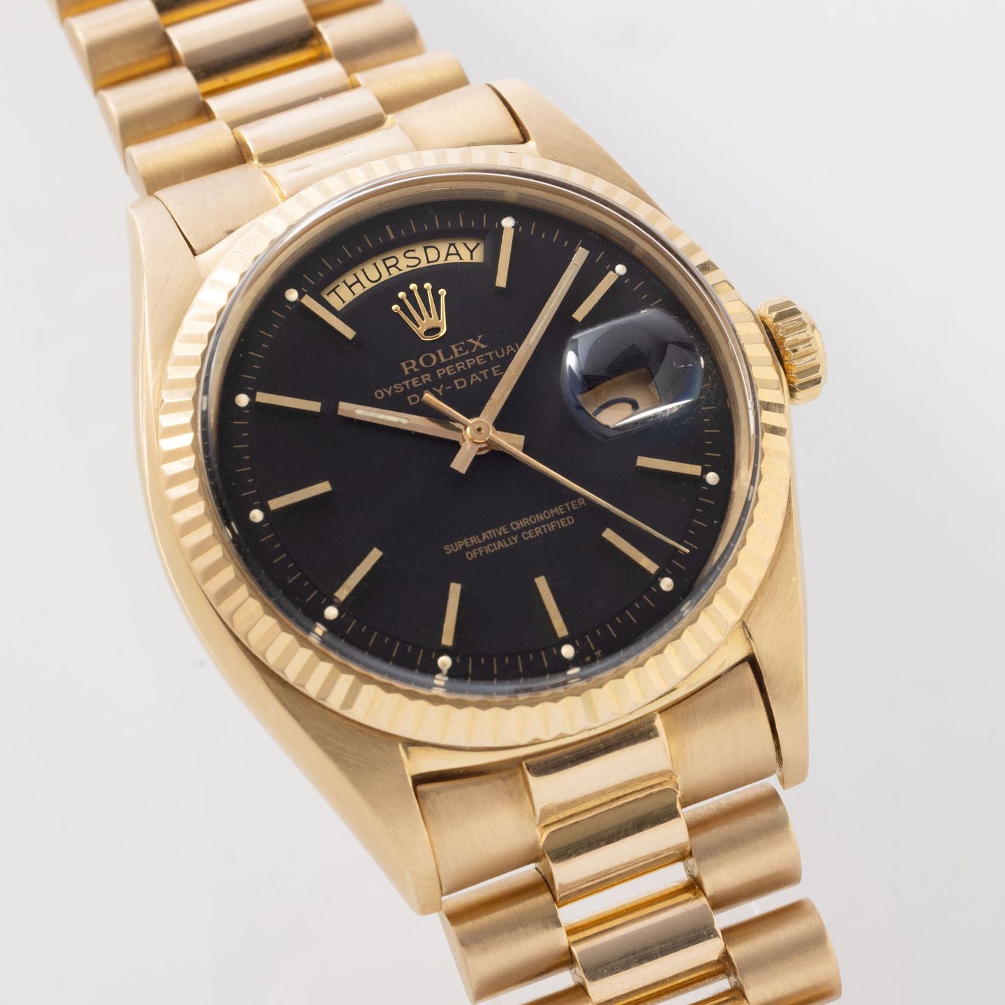 Rolex Day-Date 1803 (1972) - Black dial 36 mm Yellow Gold case (1/8)