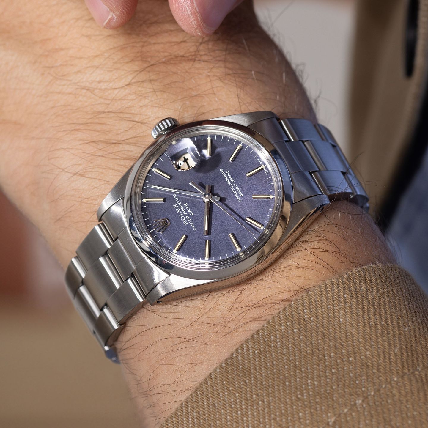 Rolex Oyster Perpetual Date 1500 (1967) - Blauw wijzerplaat 34mm Staal (2/7)