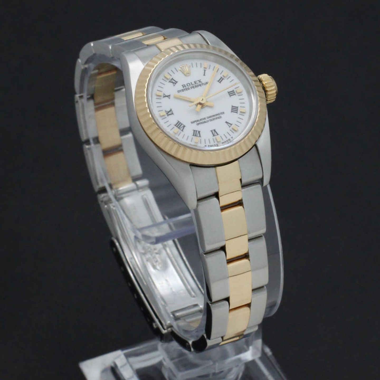 Rolex Oyster Perpetual 67193 (1995) - White dial 26 mm Gold/Steel case (6/7)