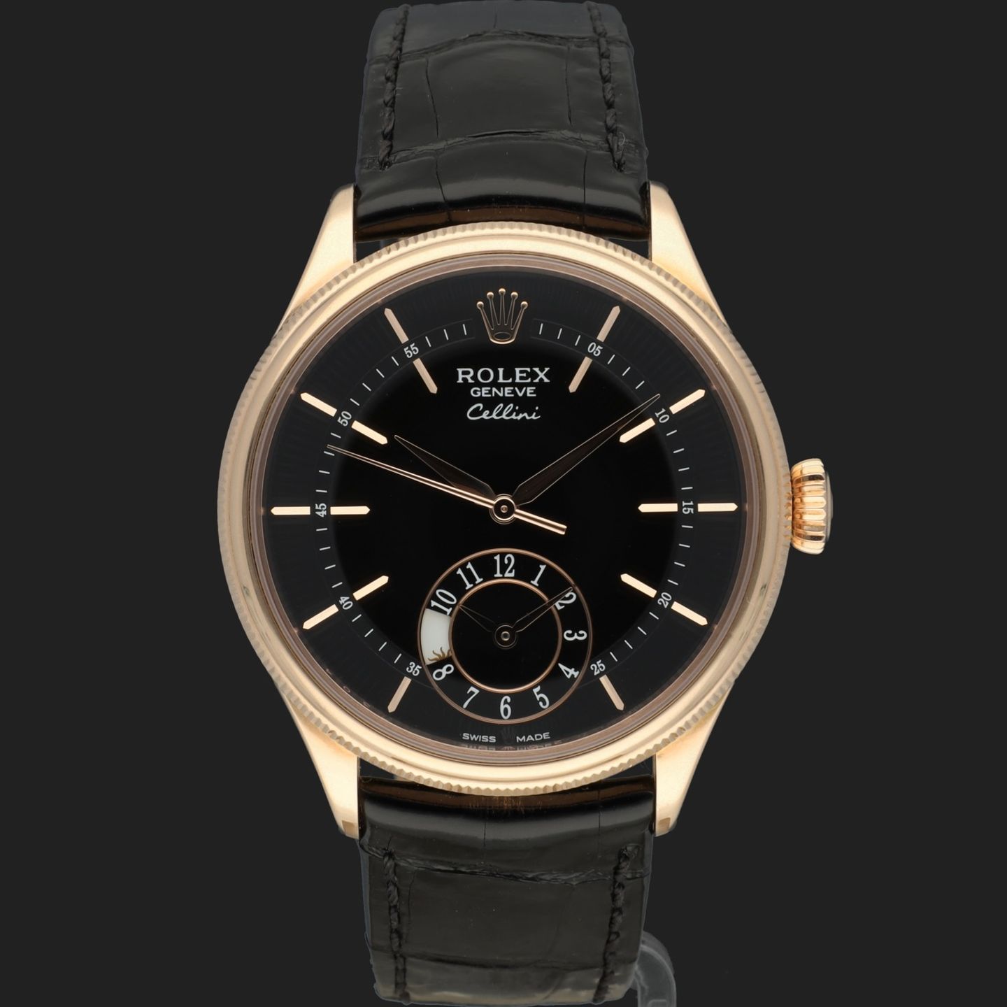 Rolex Cellini Dual Time 50525 (2015) - Zwart wijzerplaat 39mm Roségoud (3/8)