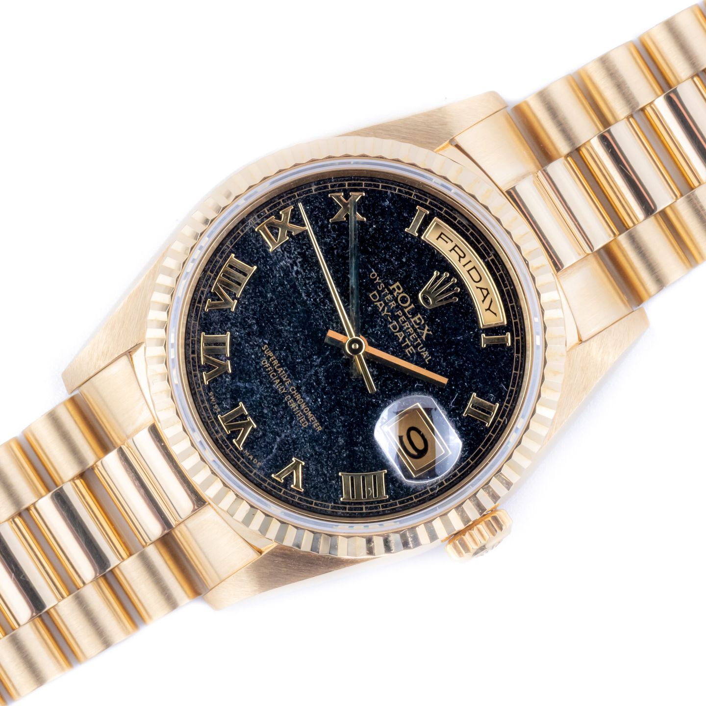 Rolex Day-Date 36 18238 (1993) - Black dial 36 mm Yellow Gold case (1/8)