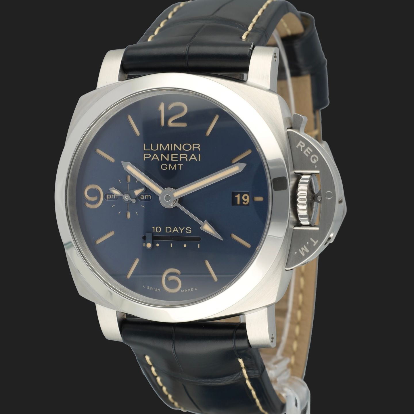 Panerai Luminor 1950 10 Days GMT PAM00986 (2020) - Blue dial 44 mm Steel case (1/8)