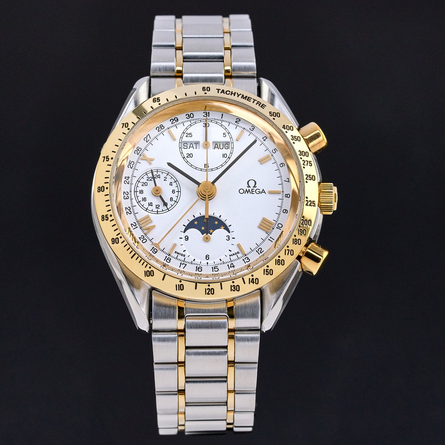 Omega Speedmaster Reduced 3336.20.00 (Unknown (random serial)) - White dial 39 mm Gold/Steel case (3/8)