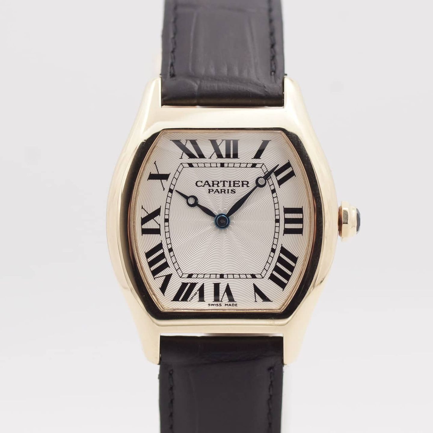 Cartier Tortue 2496C (2000) - Silver dial 34 mm Yellow Gold case (1/8)