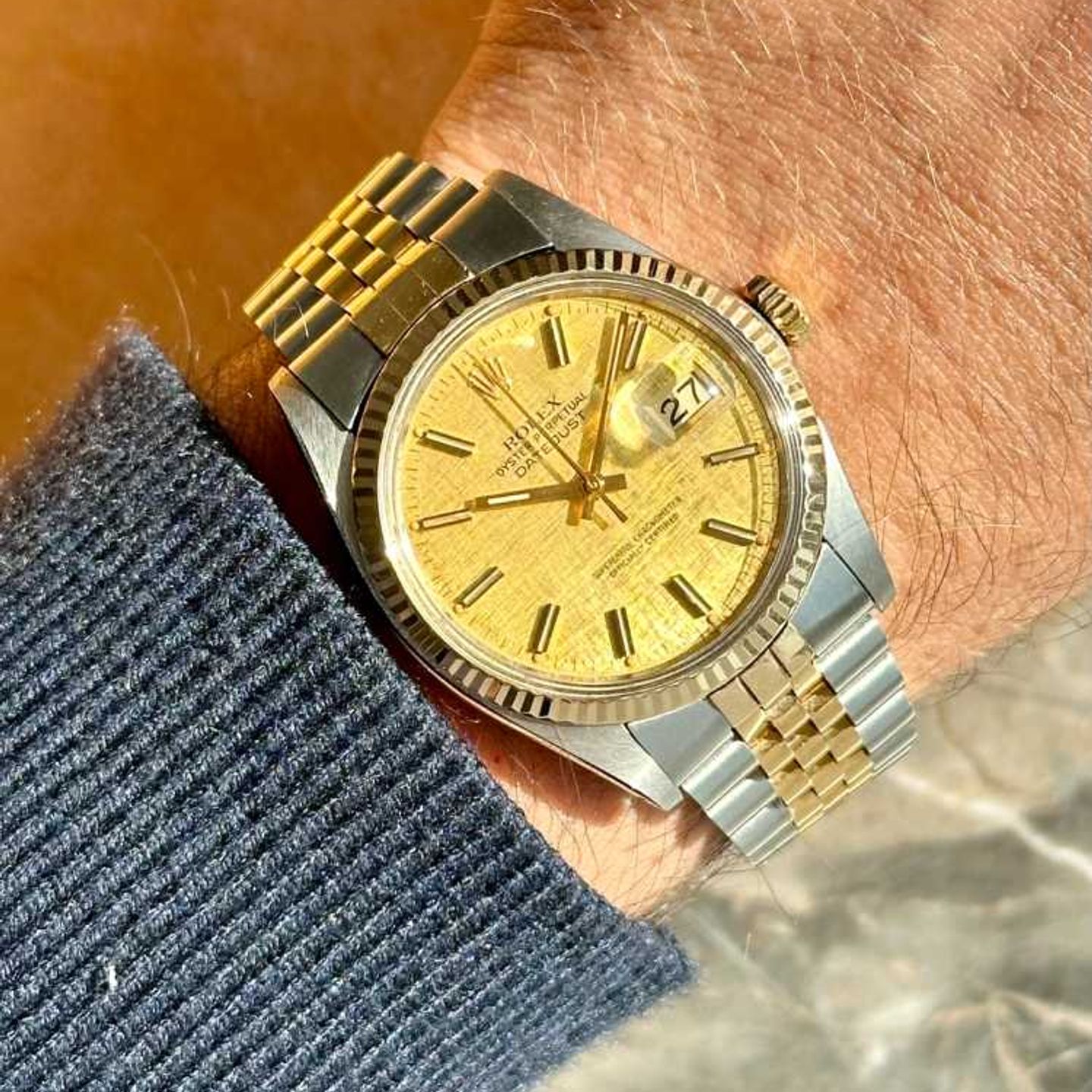 Rolex Datejust 36 16013 (1981) - Gold dial 36 mm Gold/Steel case (5/8)