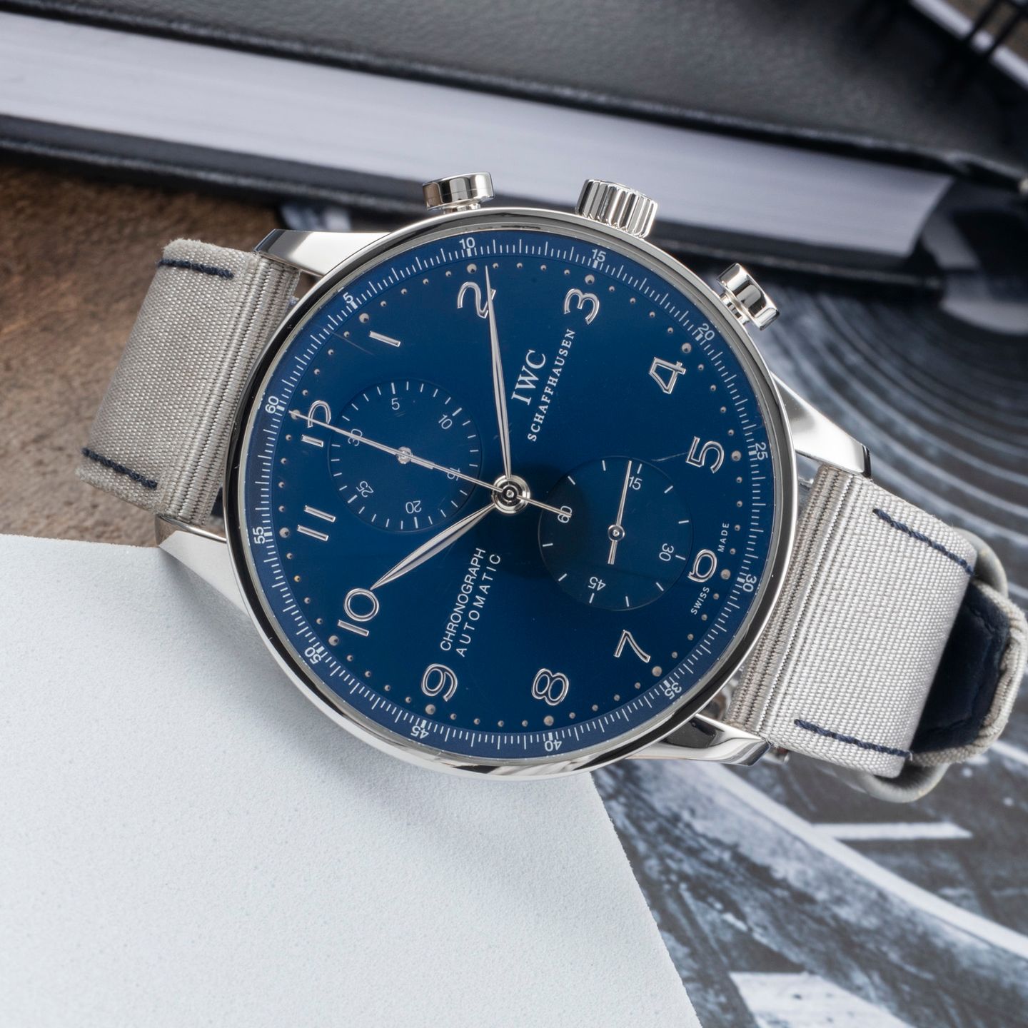 IWC Portuguese Chronograph IW371491 (Onbekend (willekeurig serienummer)) - Blauw wijzerplaat 41mm Staal (2/8)