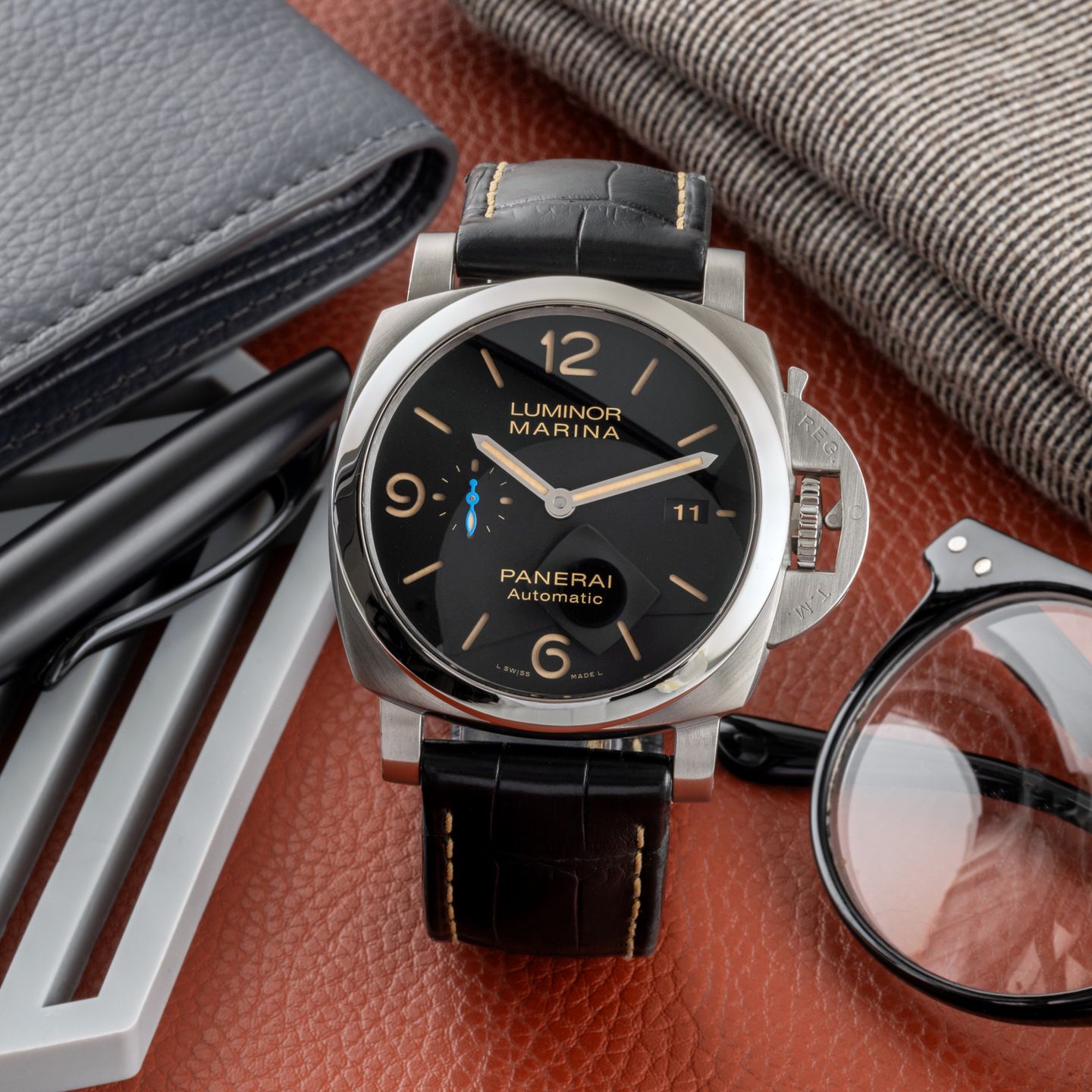 Panerai Luminor Marina 1950 3 Days Automatic PAM01312 (Onbekend (willekeurig serienummer)) - Zwart wijzerplaat 44mm Staal (1/8)