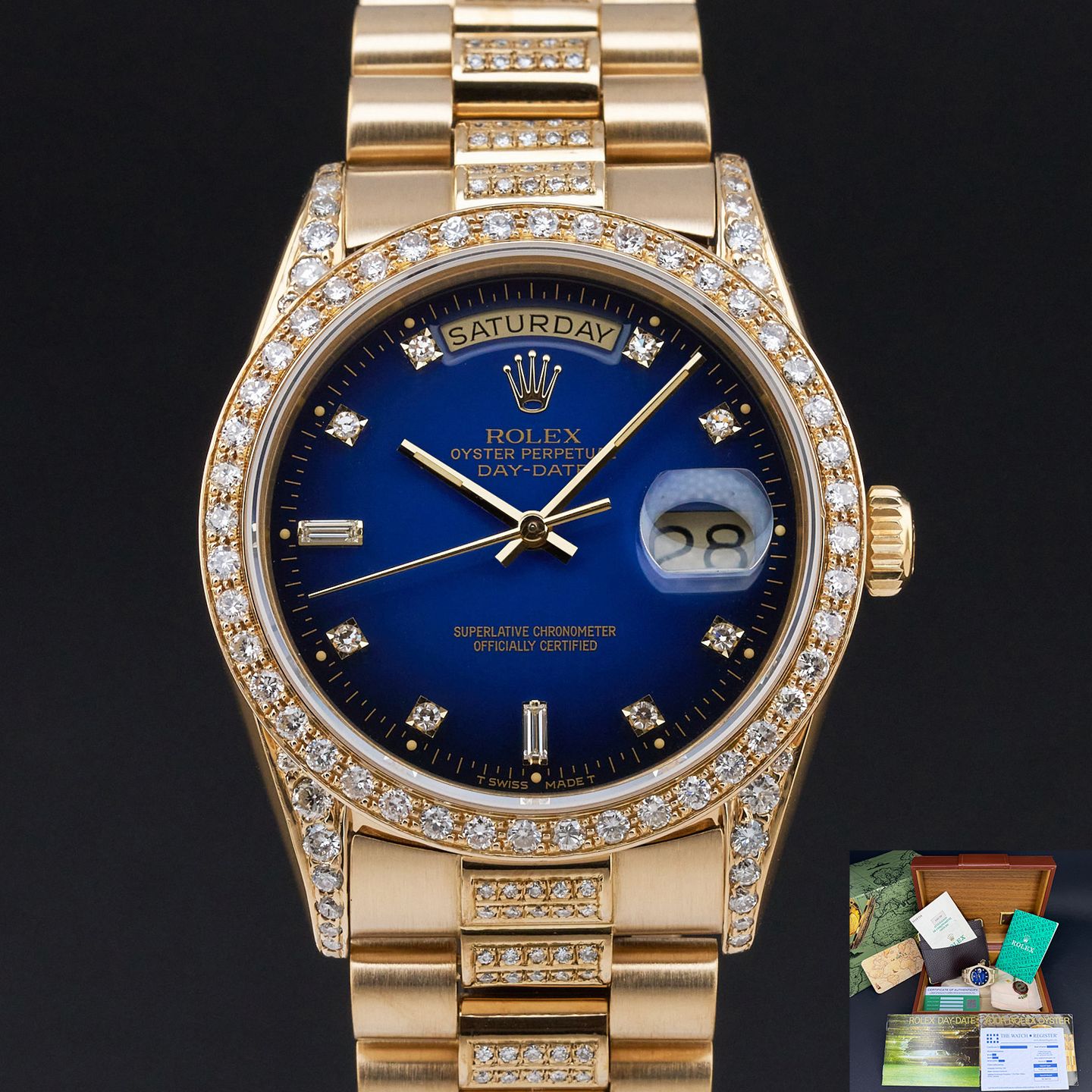Rolex Day-Date 36 18238 (1991) - Blue dial 36 mm Yellow Gold case (1/8)