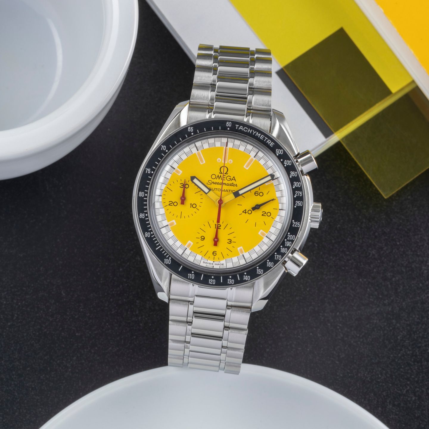 Omega Speedmaster Reduced 3810.12.06 (1999) - Yellow dial 39 mm Steel case (2/8)