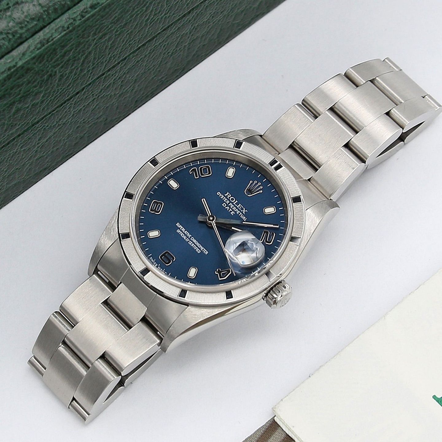 Rolex Oyster Perpetual Date 15210 (Onbekend (willekeurig serienummer)) - Blauw wijzerplaat 34mm Staal (1/7)