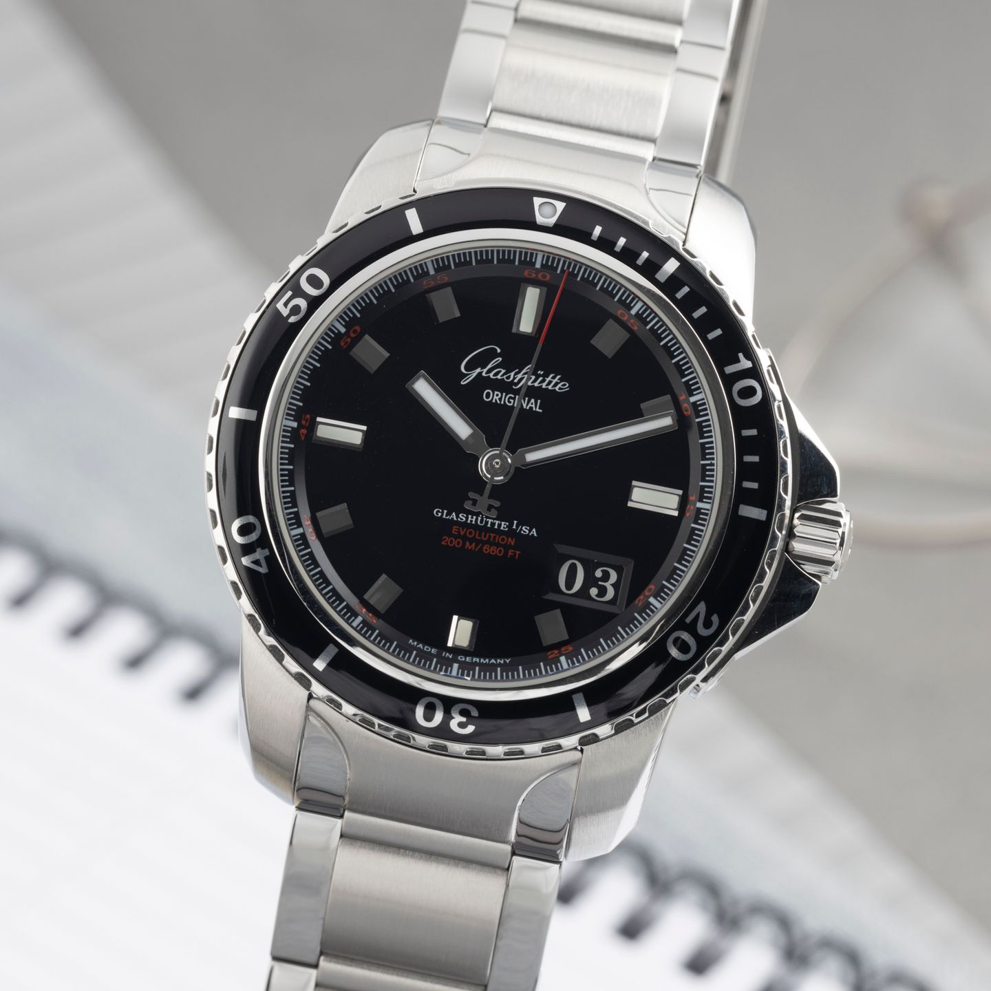 Glashütte Original Sport Evolution Panorama Date 1-39-42-43-03-03 (2011) - Black dial 43 mm Steel case (3/8)