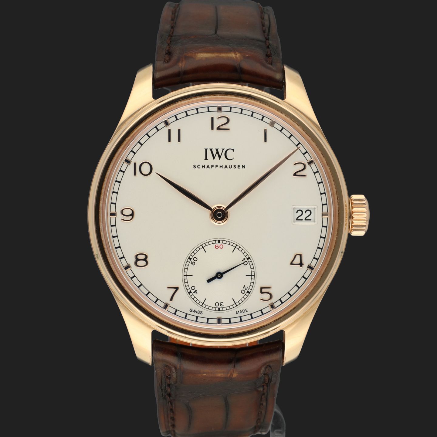 IWC Portuguese Hand-Wound IW510204 (Unknown (random serial)) - Silver dial 43 mm Red Gold case (3/8)