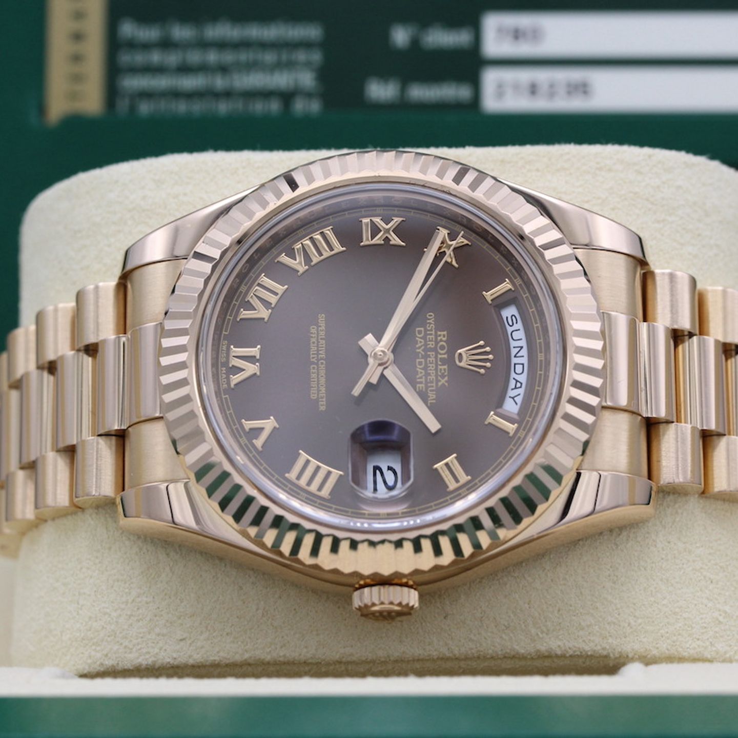 Rolex Day-Date II 218235 (2011) - Brown dial 41 mm Rose Gold case (1/8)