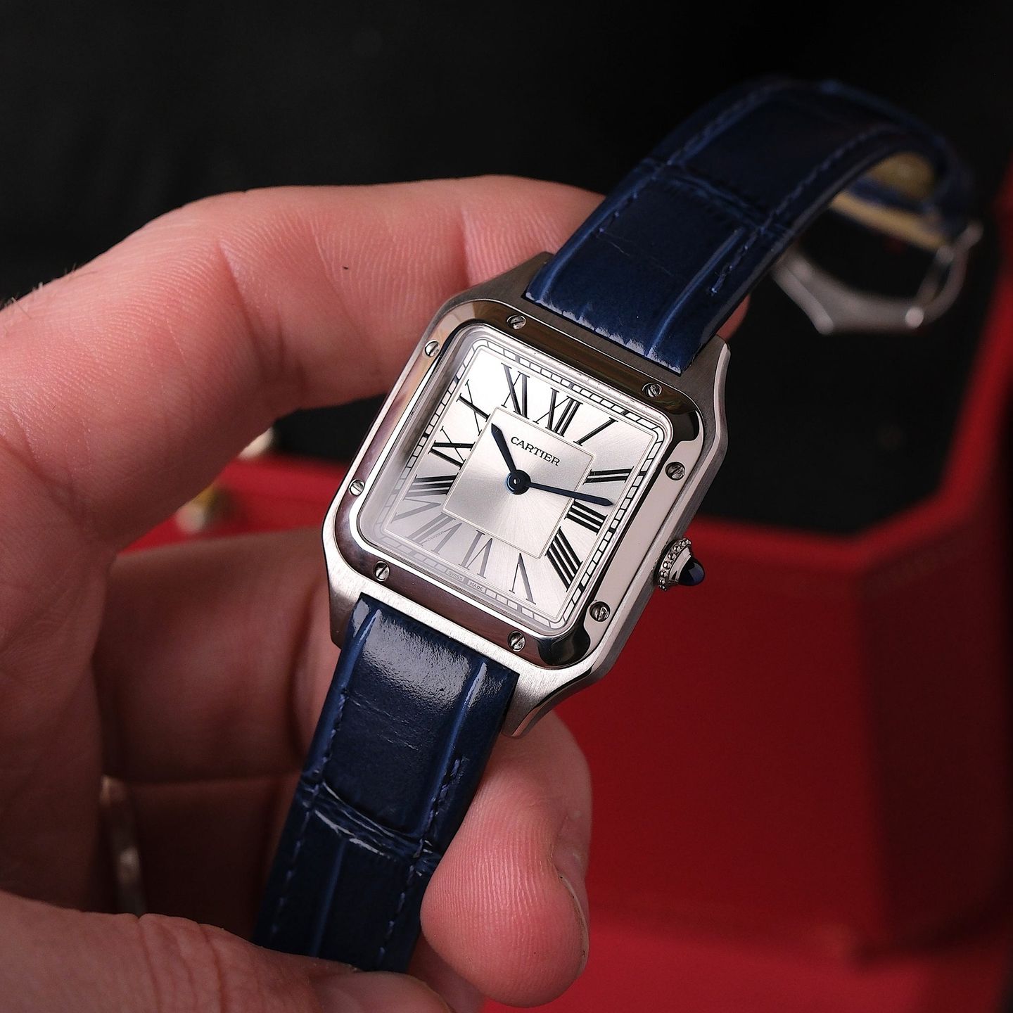 Cartier Santos Dumont WSSA0023 (Unknown (random serial)) - Silver dial 28 mm Steel case (1/8)