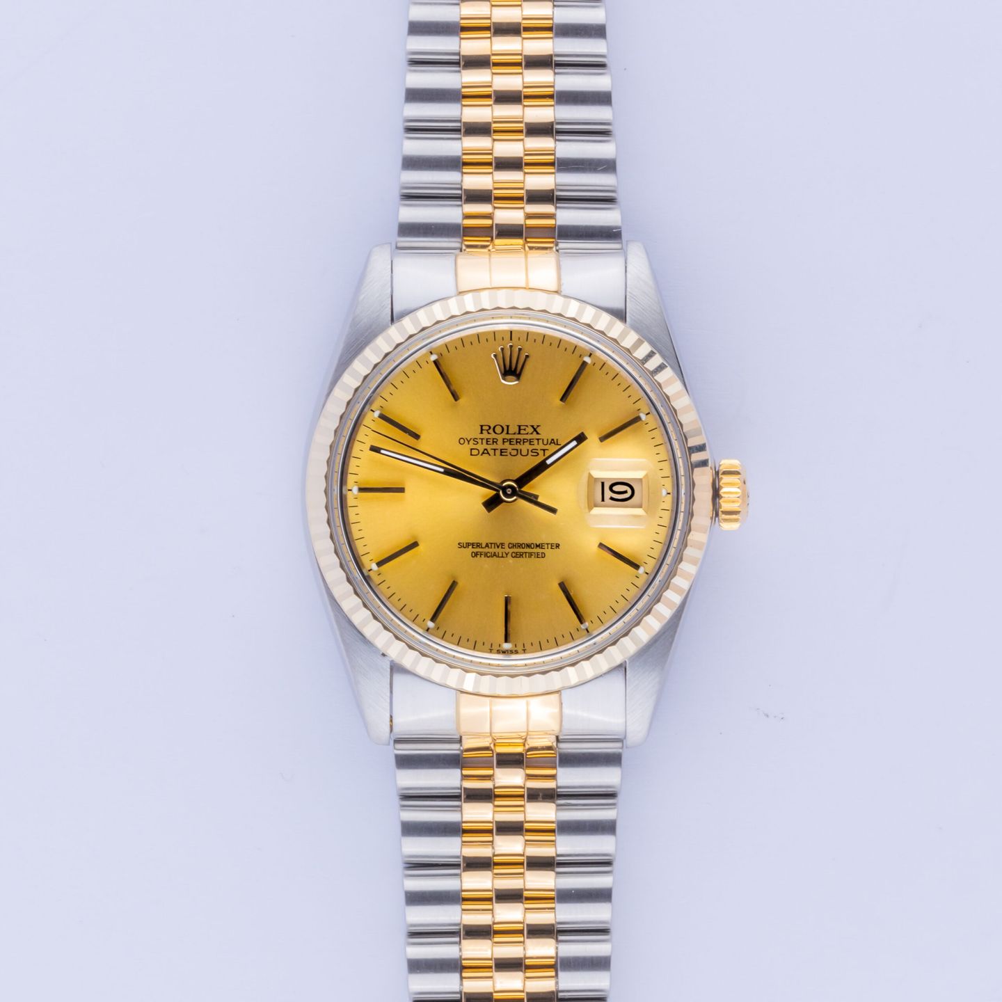 Rolex Datejust 36 16013 (1986) - Champagne wijzerplaat 36mm Goud/Staal (3/8)