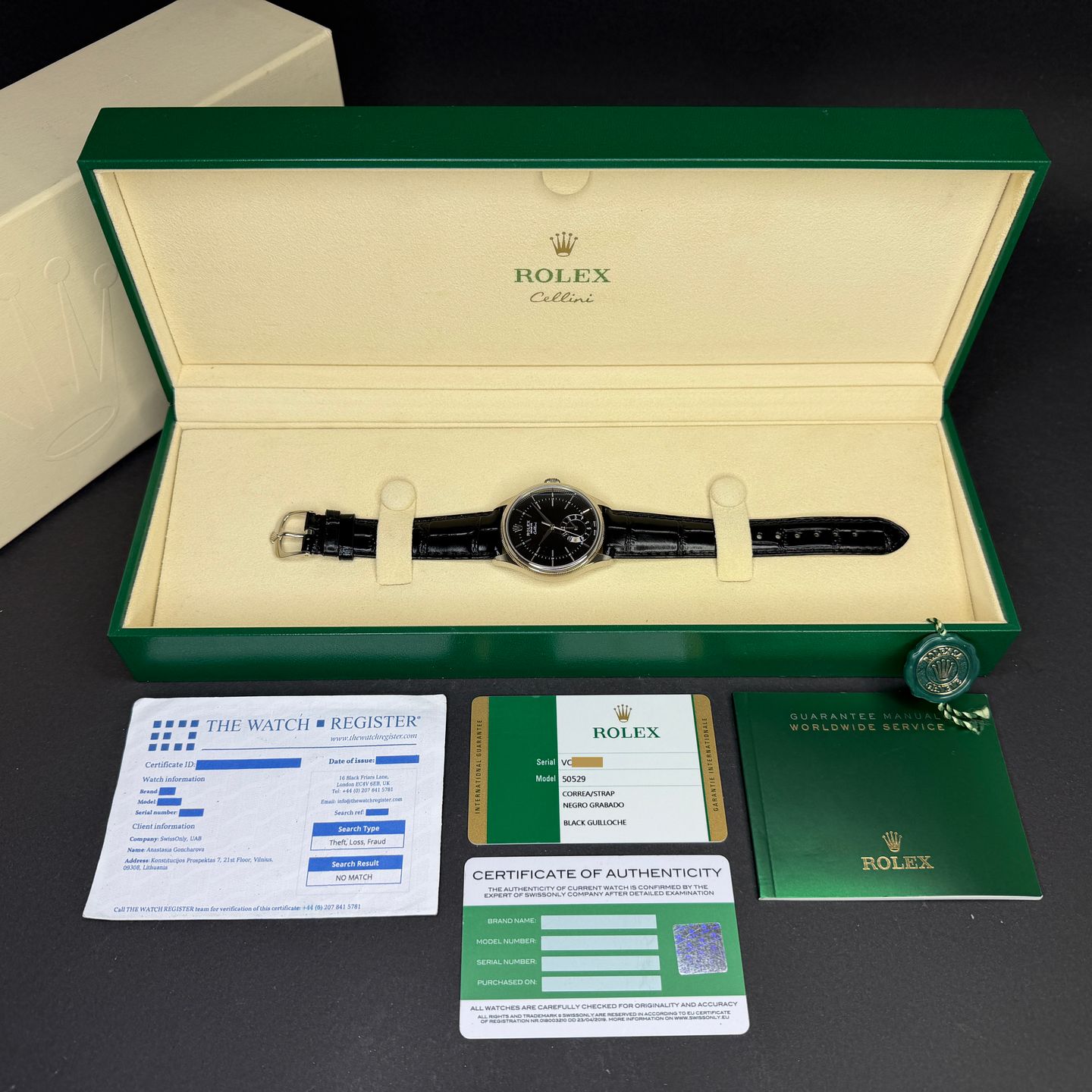 Rolex Cellini Dual Time 50529 (2020) - Black dial 39 mm White Gold case (3/8)
