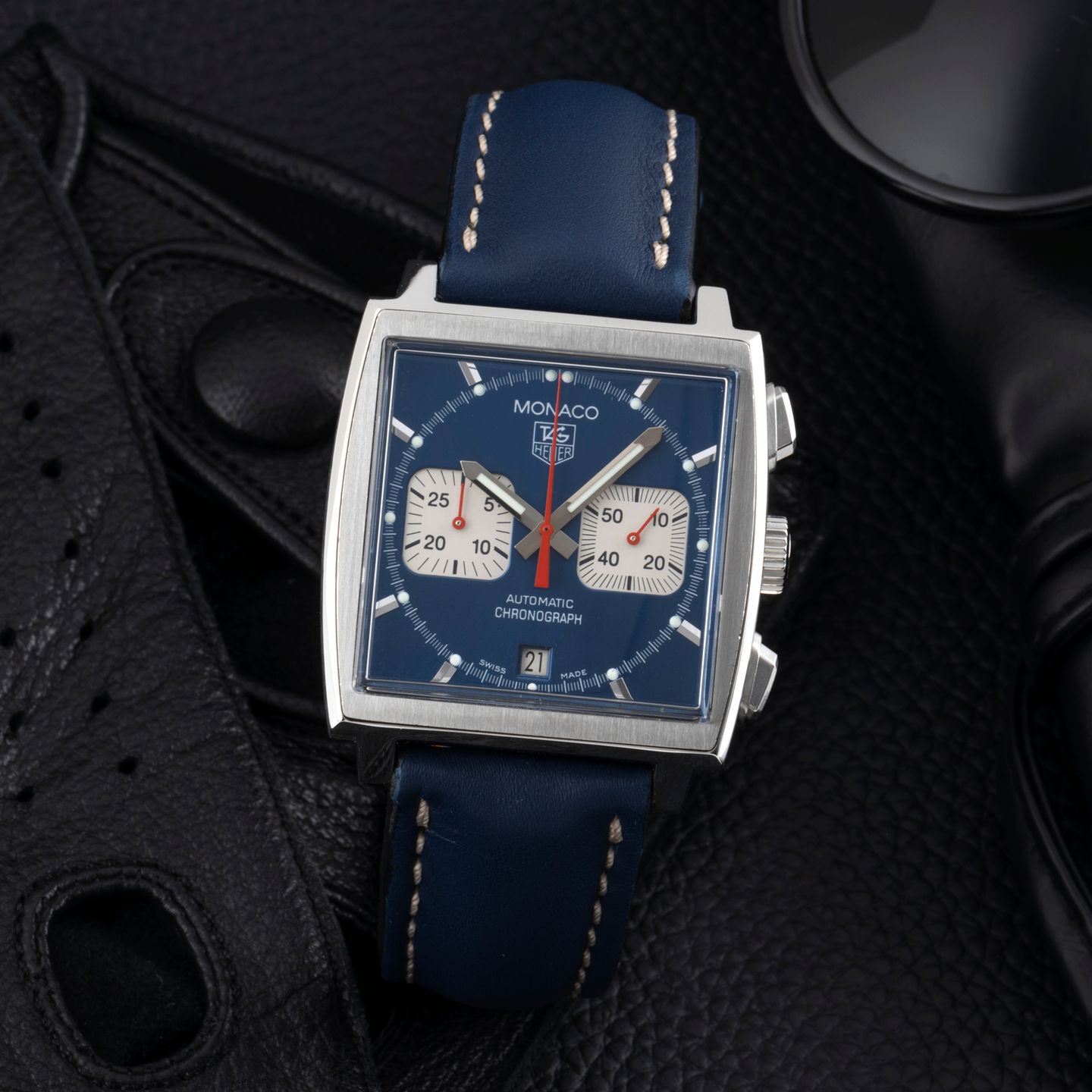 TAG Heuer Monaco CW2113 (2008) - Blue dial 38 mm Steel case (1/8)