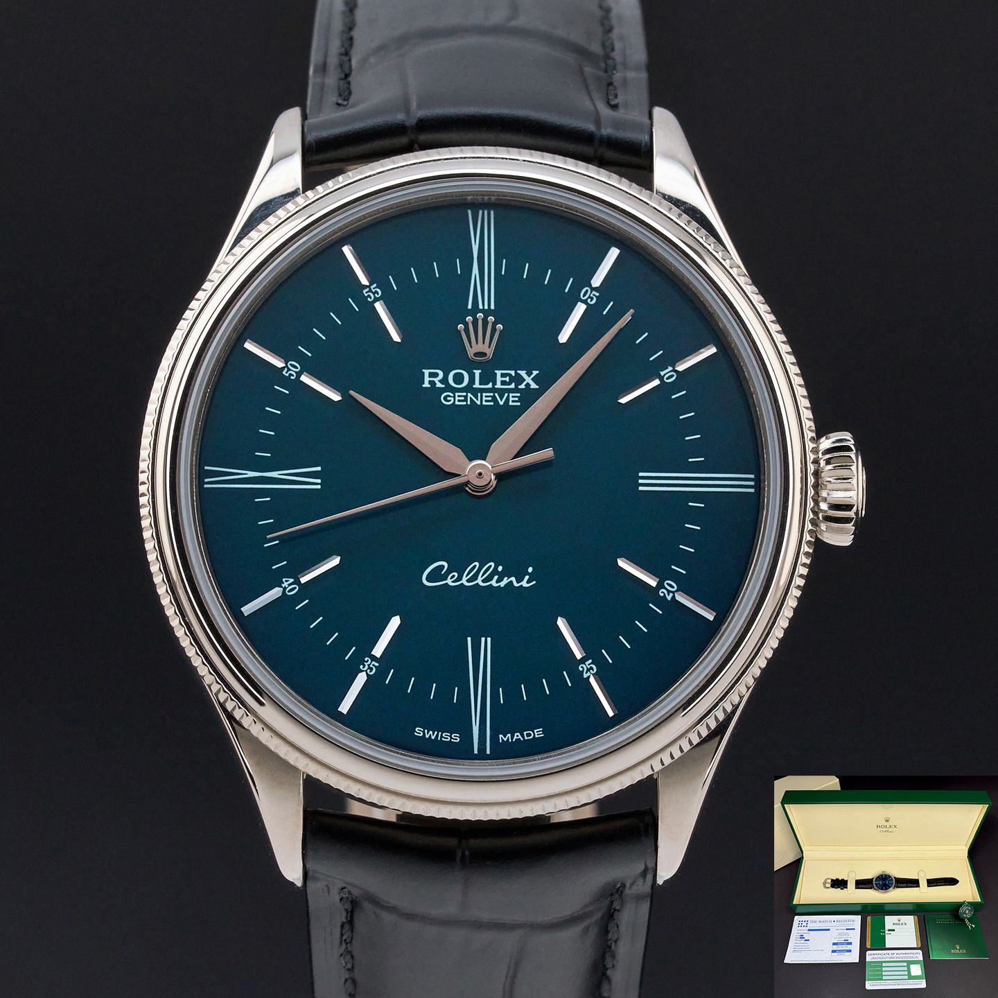 Rolex Cellini Time 50509 (2016) - Blue dial 39 mm White Gold case (1/8)