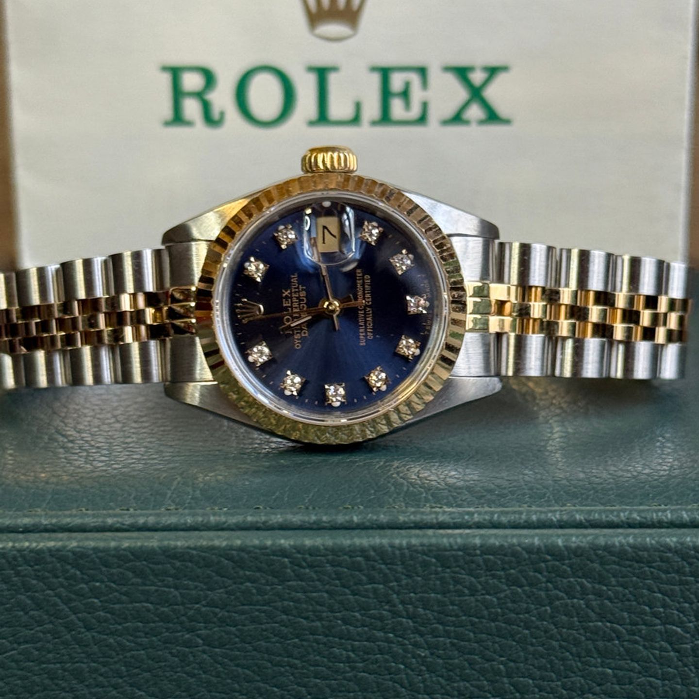 Rolex Lady-Datejust 69173 (1991) - Blue dial 26 mm Gold/Steel case (3/8)