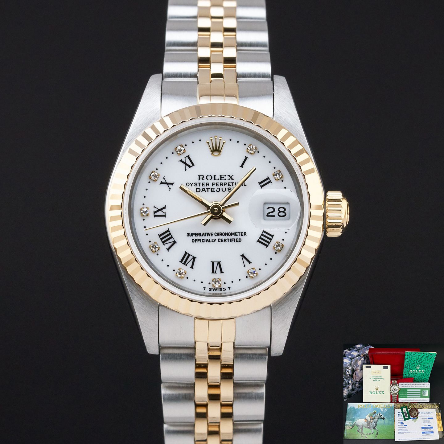 Rolex Lady-Datejust 69173 (1991) - Wit wijzerplaat 26mm Goud/Staal (1/8)