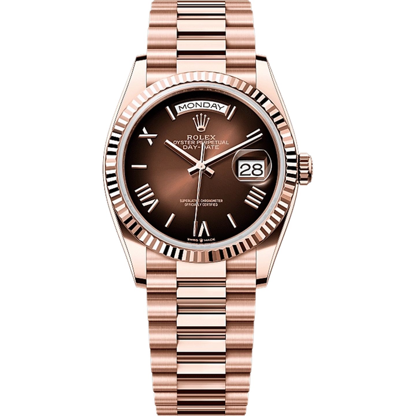 Rolex Day-Date 36 128235 (2025) - Bruin wijzerplaat 36mm Roségoud (1/1)