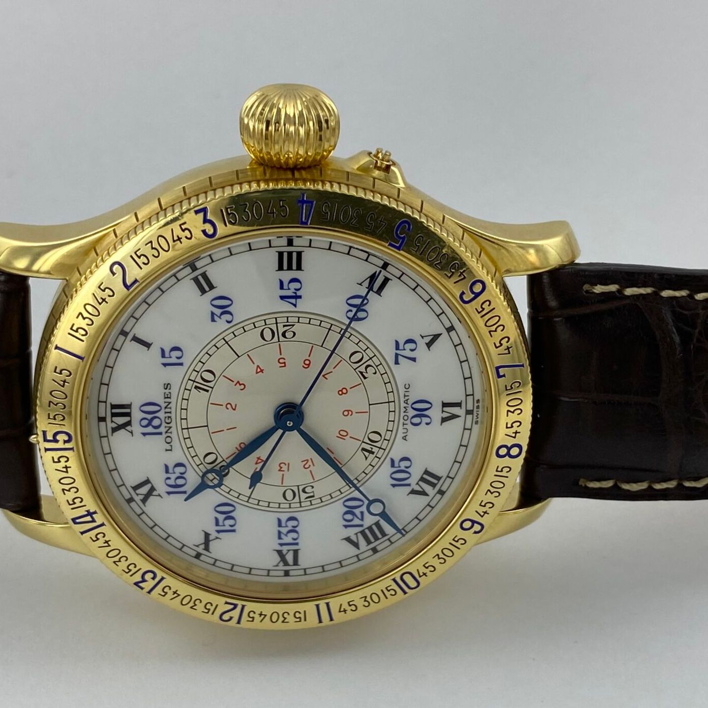 Longines Lindbergh Hour Angle - (Unknown (random serial)) - White dial 48 mm Yellow Gold case (2/8)