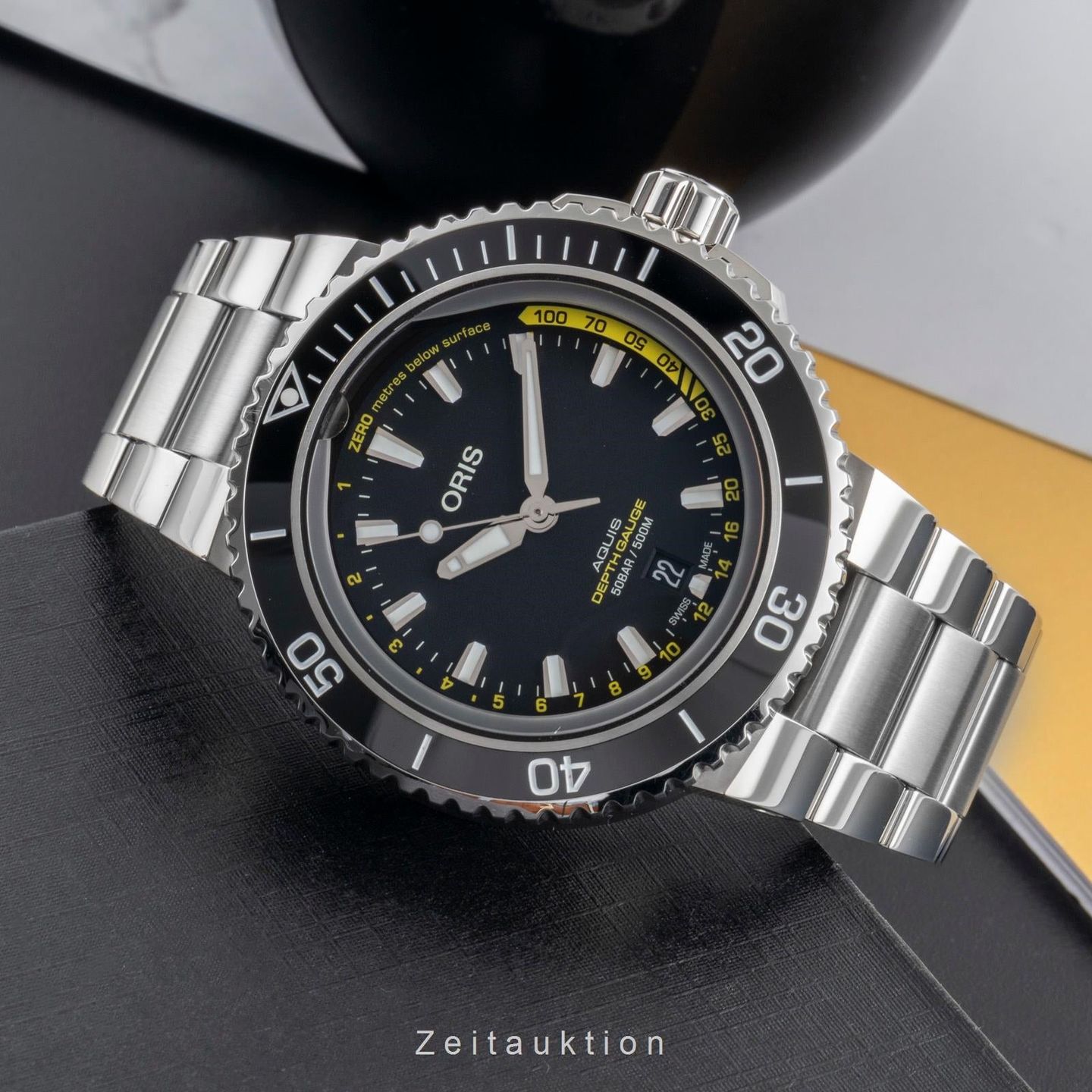 Oris Aquis Depth Gauge 01 733 7755 4154-Set MB (2023) - Zwart wijzerplaat 46mm Staal (2/8)