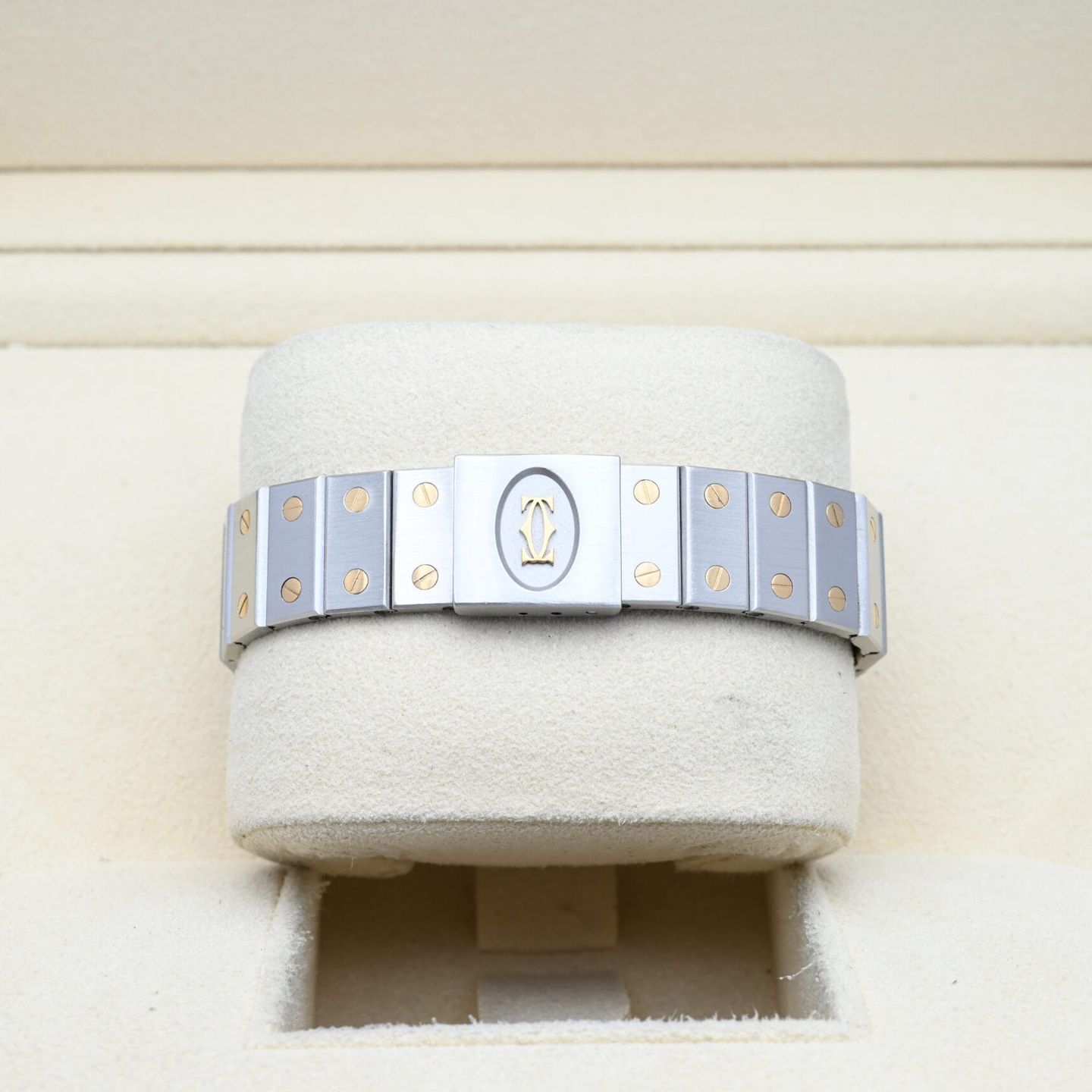 Cartier Santos 187902 (Unknown (random serial)) - Beige dial 30 mm Gold/Steel case (6/8)