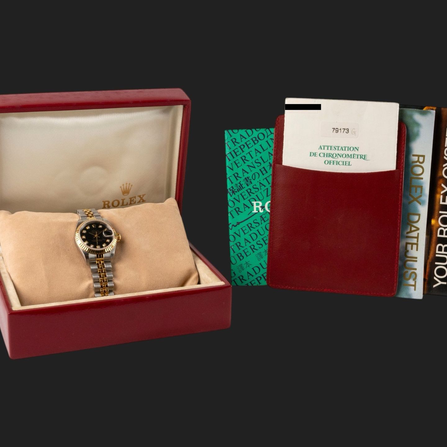 Rolex Lady-Datejust 79173 (2002) - Black dial 26 mm Gold/Steel case (8/8)