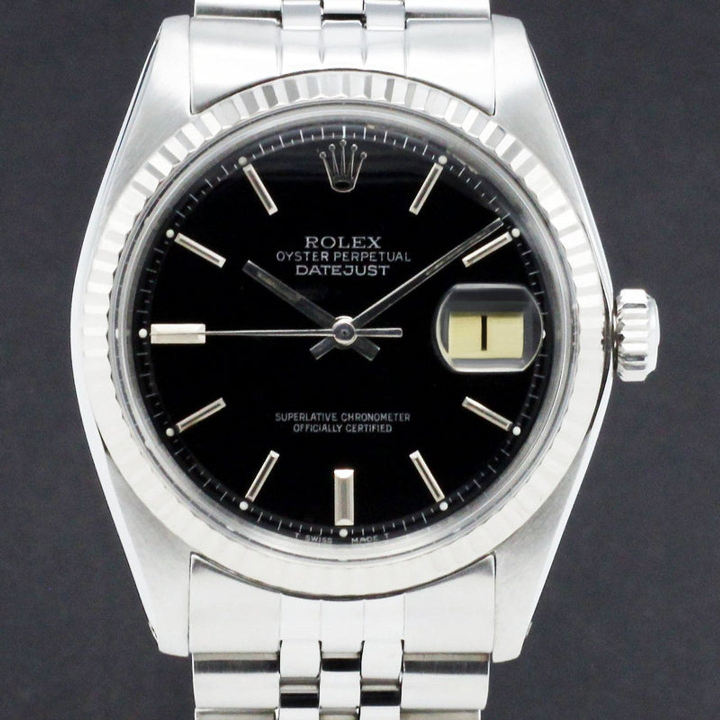 Rolex Datejust 1601 (1975) - Zwart wijzerplaat 36mm Staal (1/7)