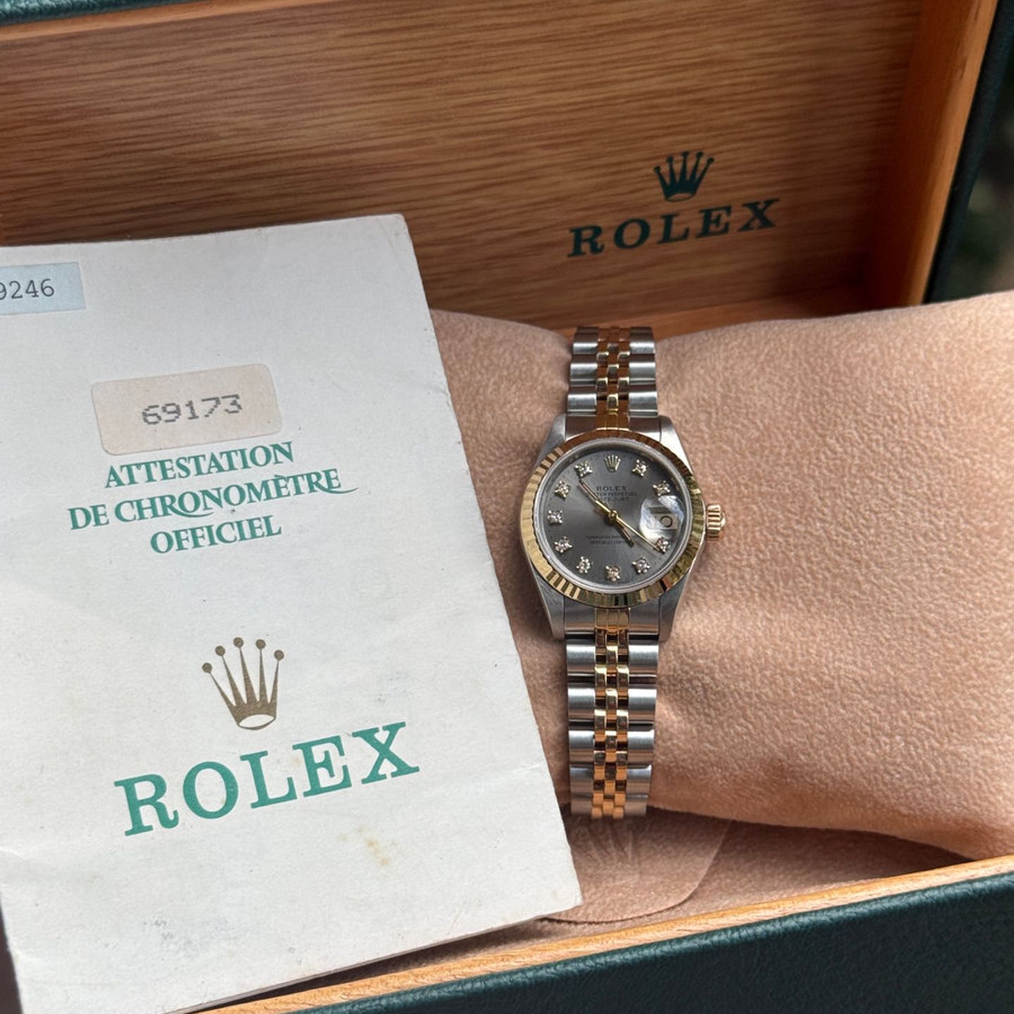 Rolex Lady-Datejust 69173 (1989) - Grey dial 26 mm Gold/Steel case (1/8)