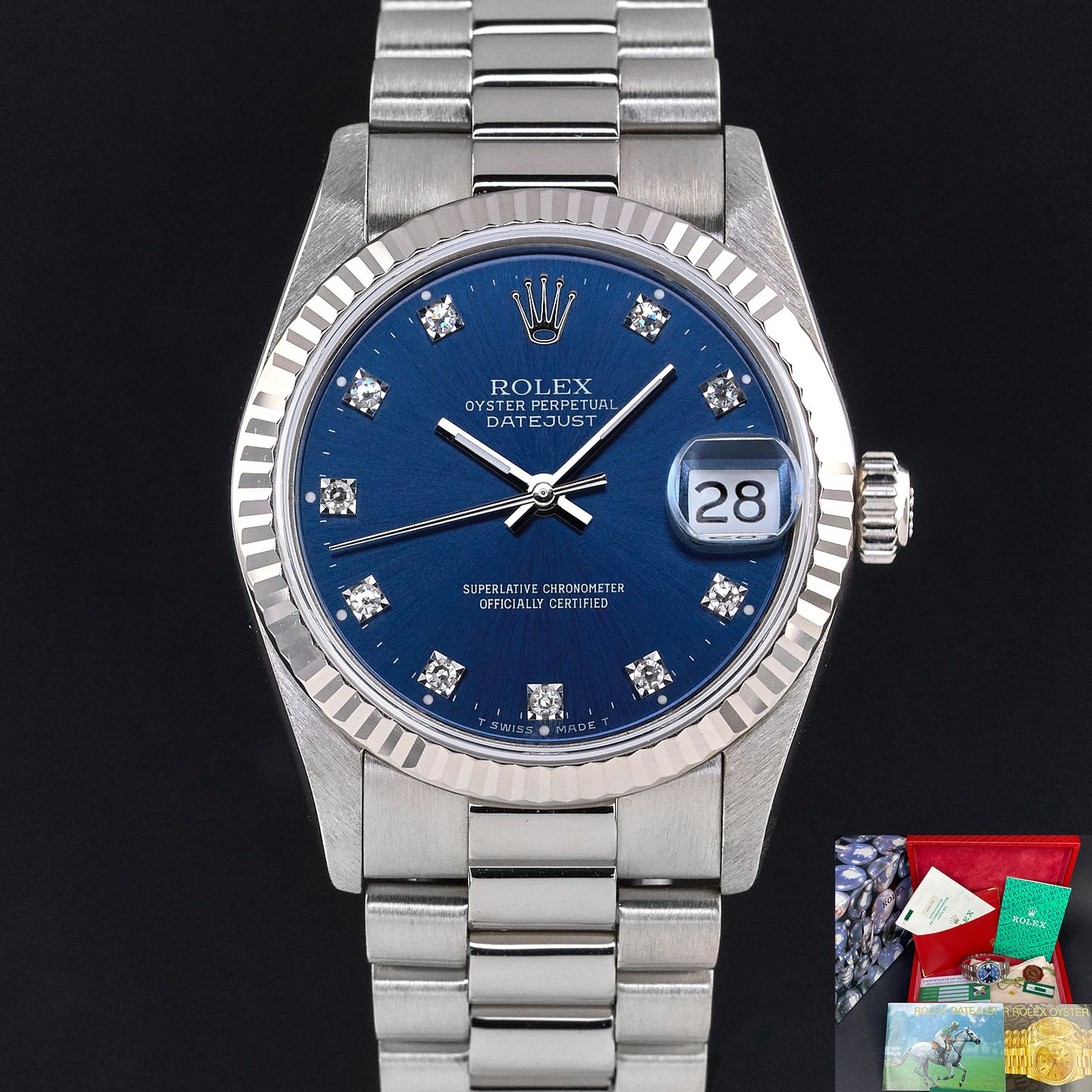 Rolex Datejust 31 68279 (1990) - Blue dial 31 mm White Gold case (1/8)