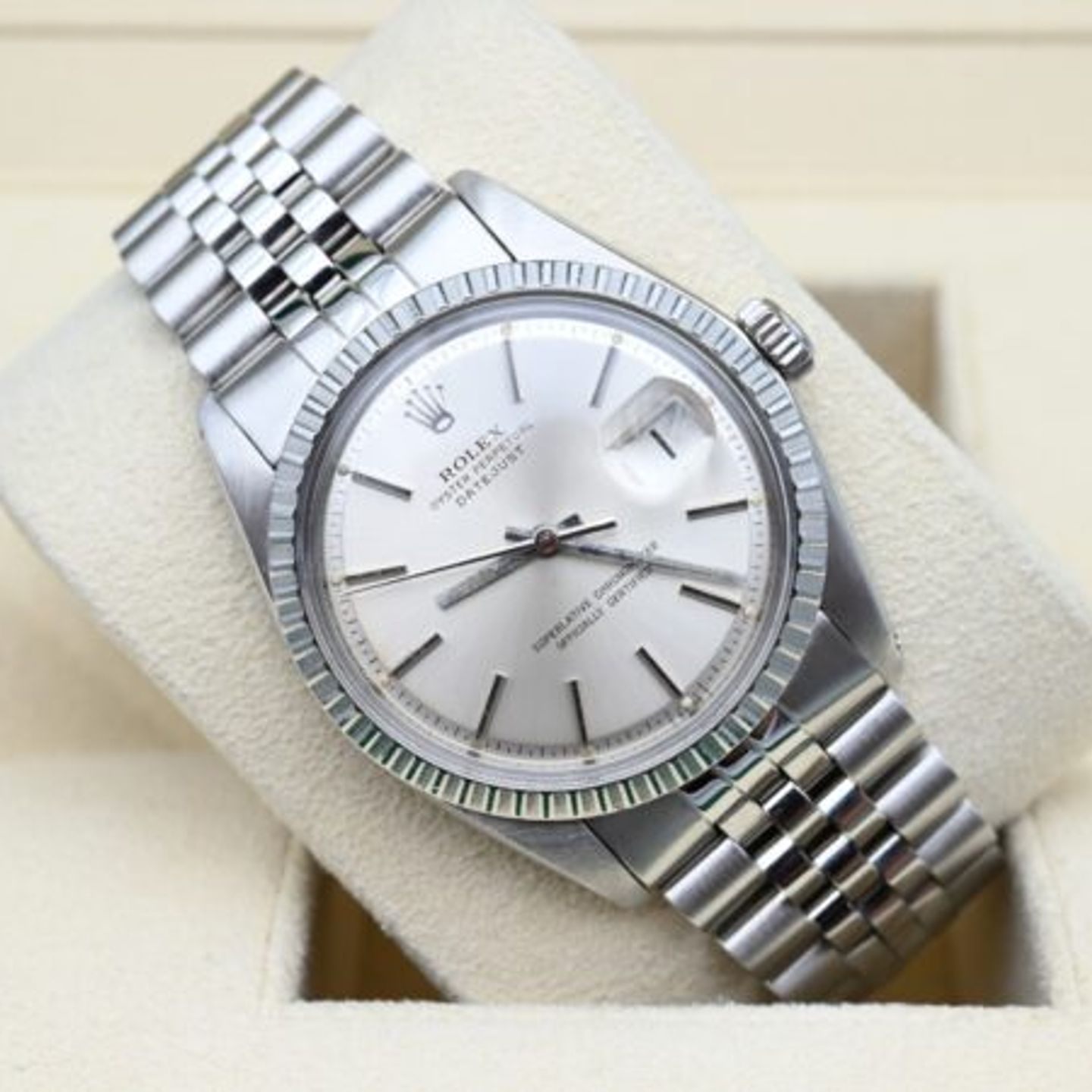 Rolex Datejust 1603 (1978) - Zilver wijzerplaat 36mm Staal (1/6)