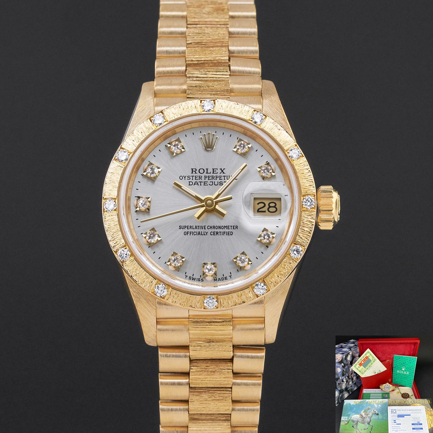Rolex Lady-Datejust 69288 (1988) - Silver dial 26 mm Yellow Gold case (1/8)