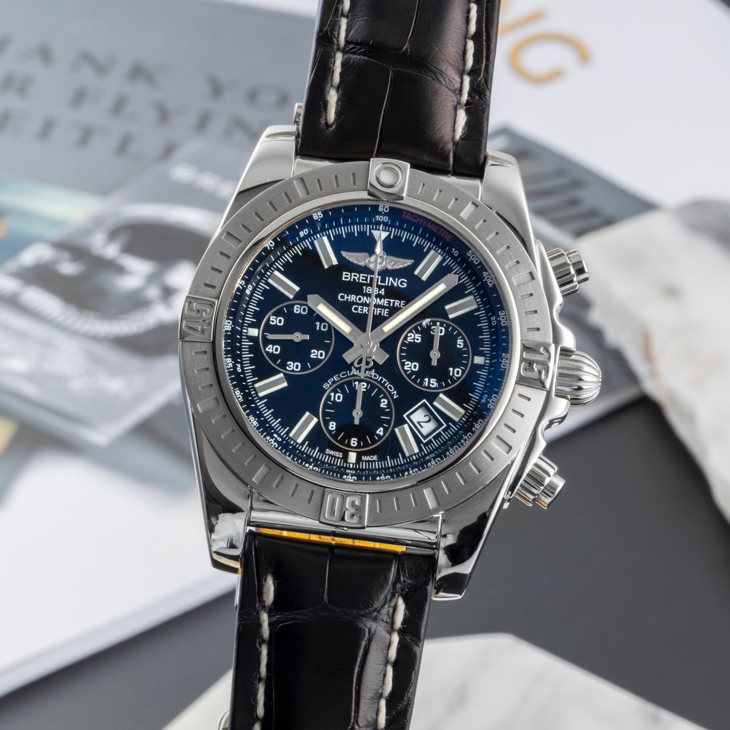 Breitling Chronomat AB011511/BF70 (Onbekend (willekeurig serienummer)) - Zwart wijzerplaat 44mm Staal (3/8)