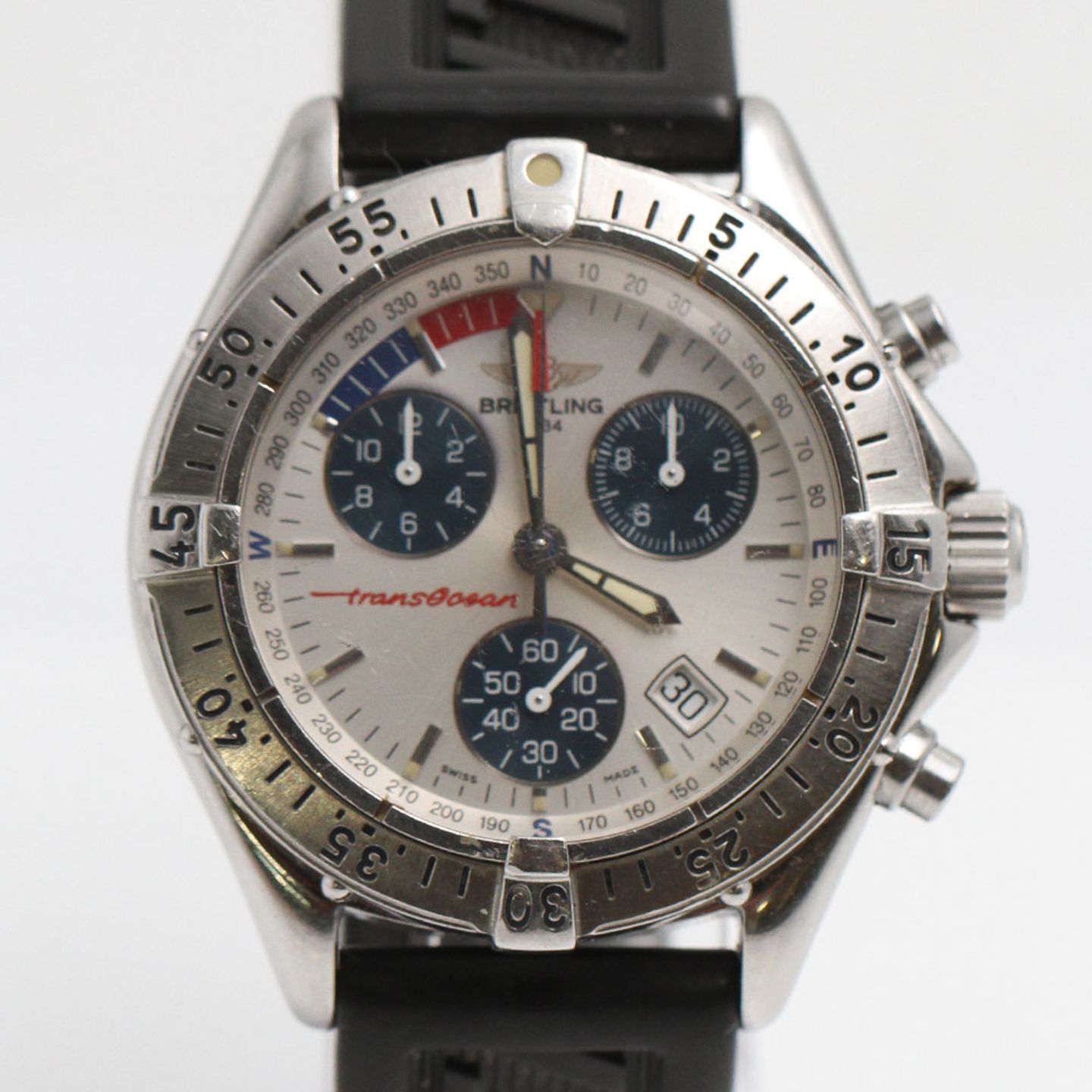 Breitling Transocean Chronograph A53040.1 (Unknown (random serial)) - White dial 42 mm Steel case (1/6)